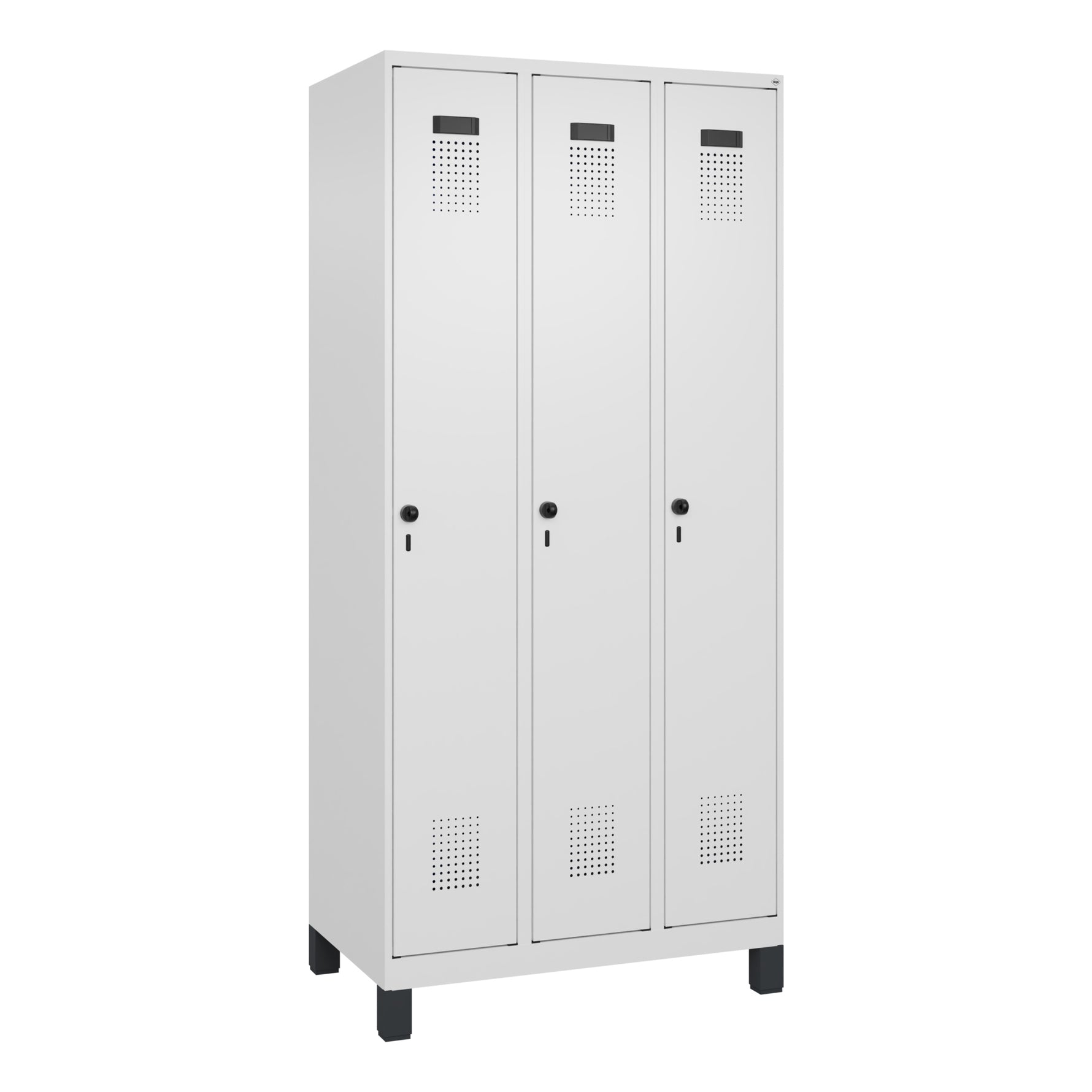C+P Kleiderspind Evolo PLUS mit Standfuß 3 Abteile verkehrsweiß – Produktbild 2