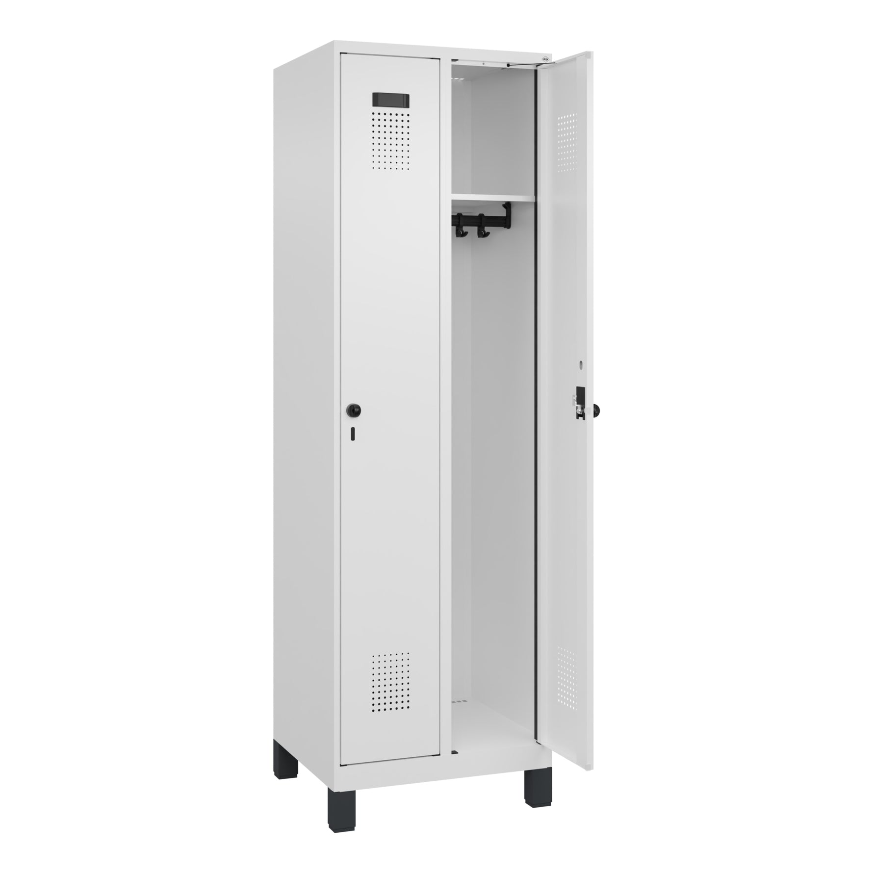 C+P Kleiderspind Evolo PLUS mit Standfuß 2 Abteile verkehrsweiß – Produktbild 2