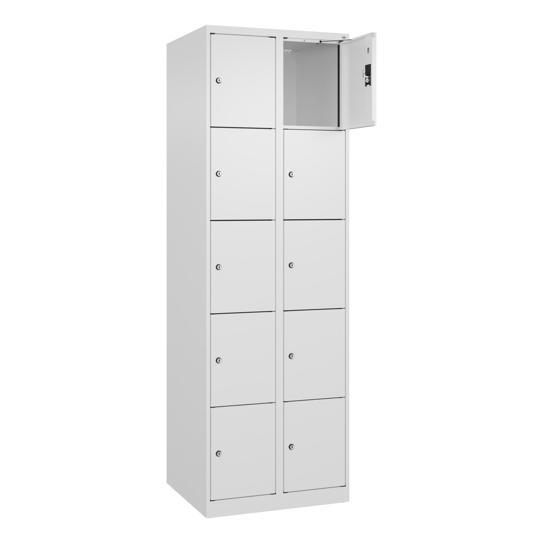 C+P Schließfachschrank Evolo PLUS mit Sockel 10 Fächer verkehrsweiß