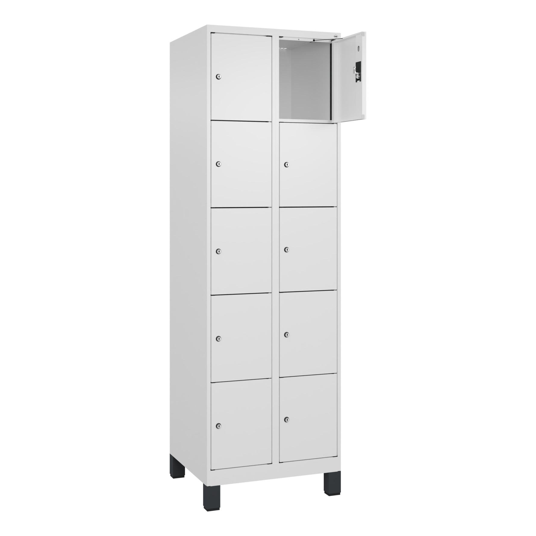 C+P Schließfachschrank Evolo PLUS mit Standfuß 10 Fächer verkehrsweiß