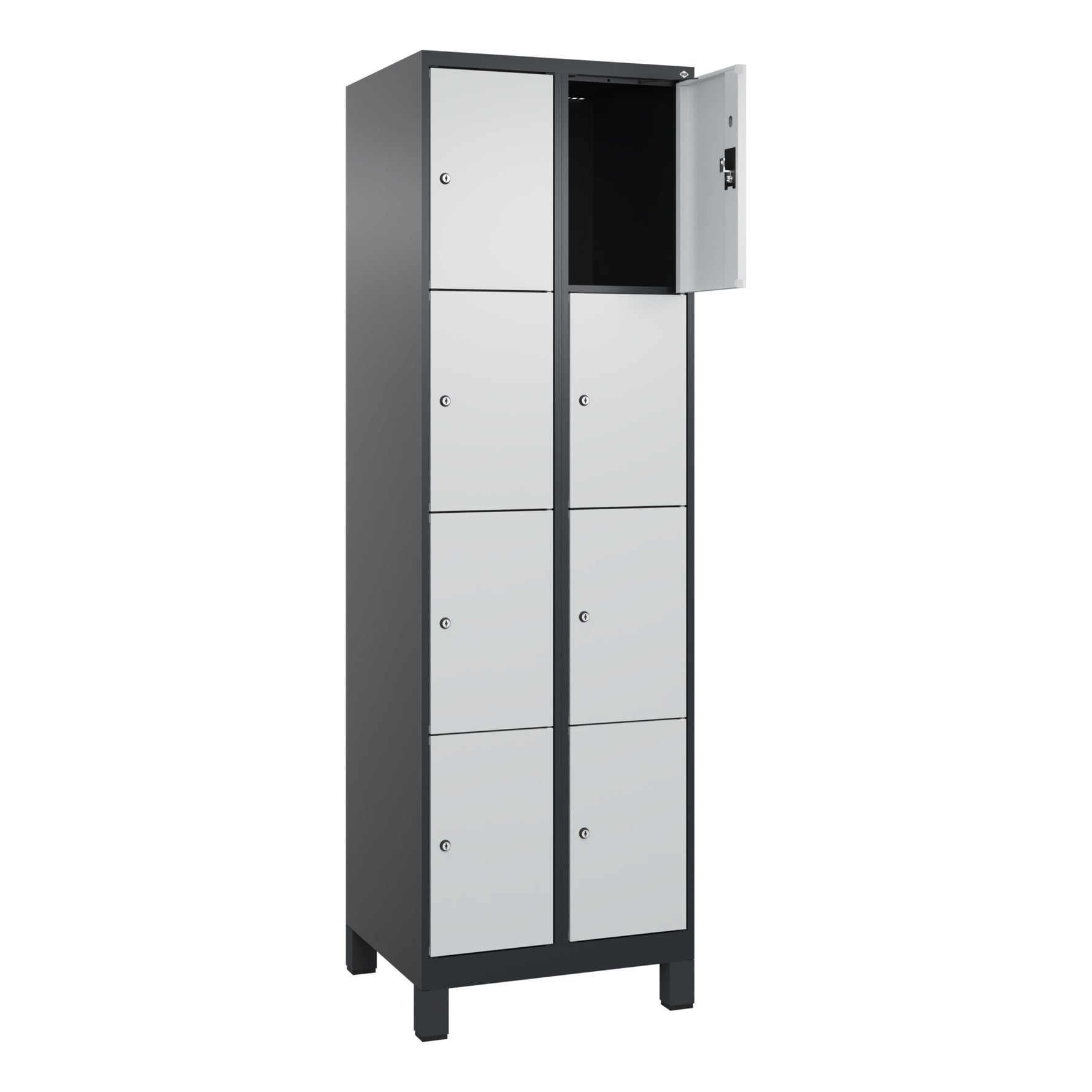 C+P Schließfachschrank Evolo PLUS mit Standfuß 8 Fächer schwarzgrau