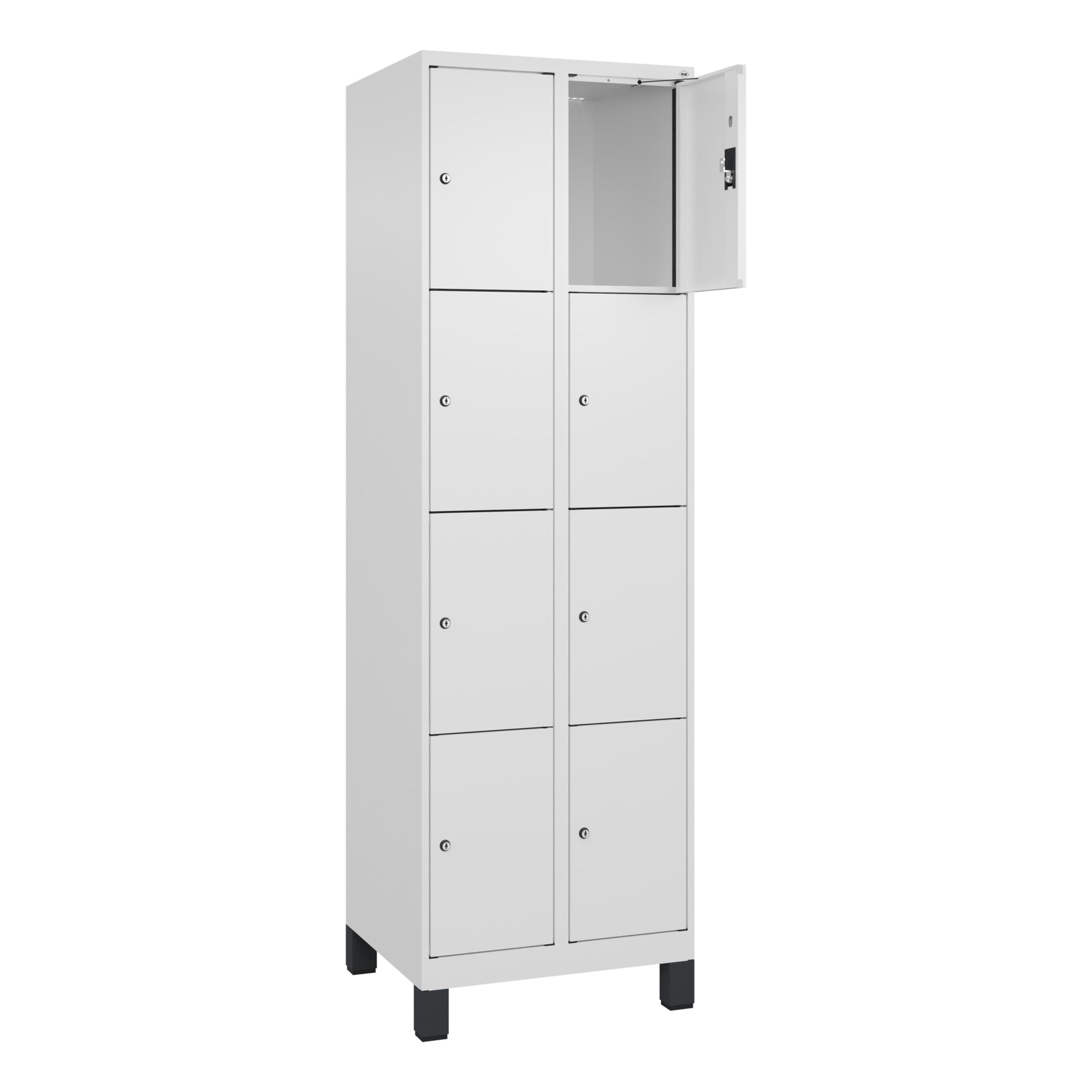 C+P Schließfachschrank Evolo PLUS mit Standfuß 8 Fächer verkehrsweiß