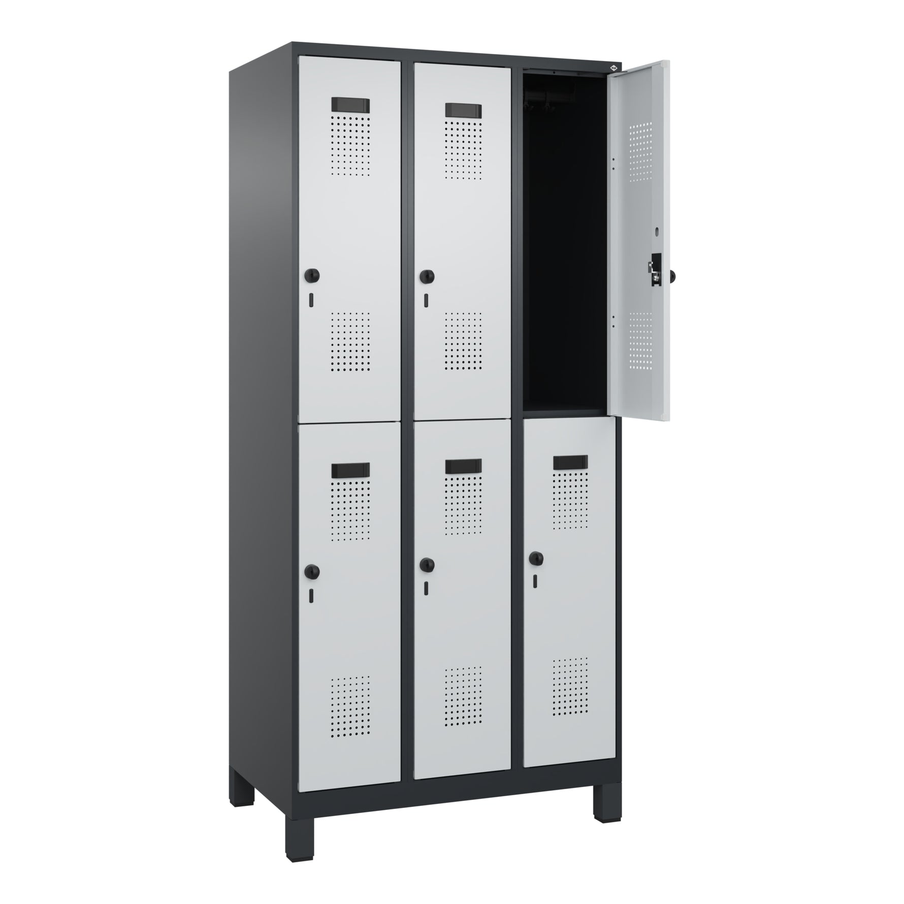 C+P Kleiderspind Evolo PLUS mit Standfuß 900 x 1.950 x 500 mm (B x H x T) schwarzgrau – Produktbild 2