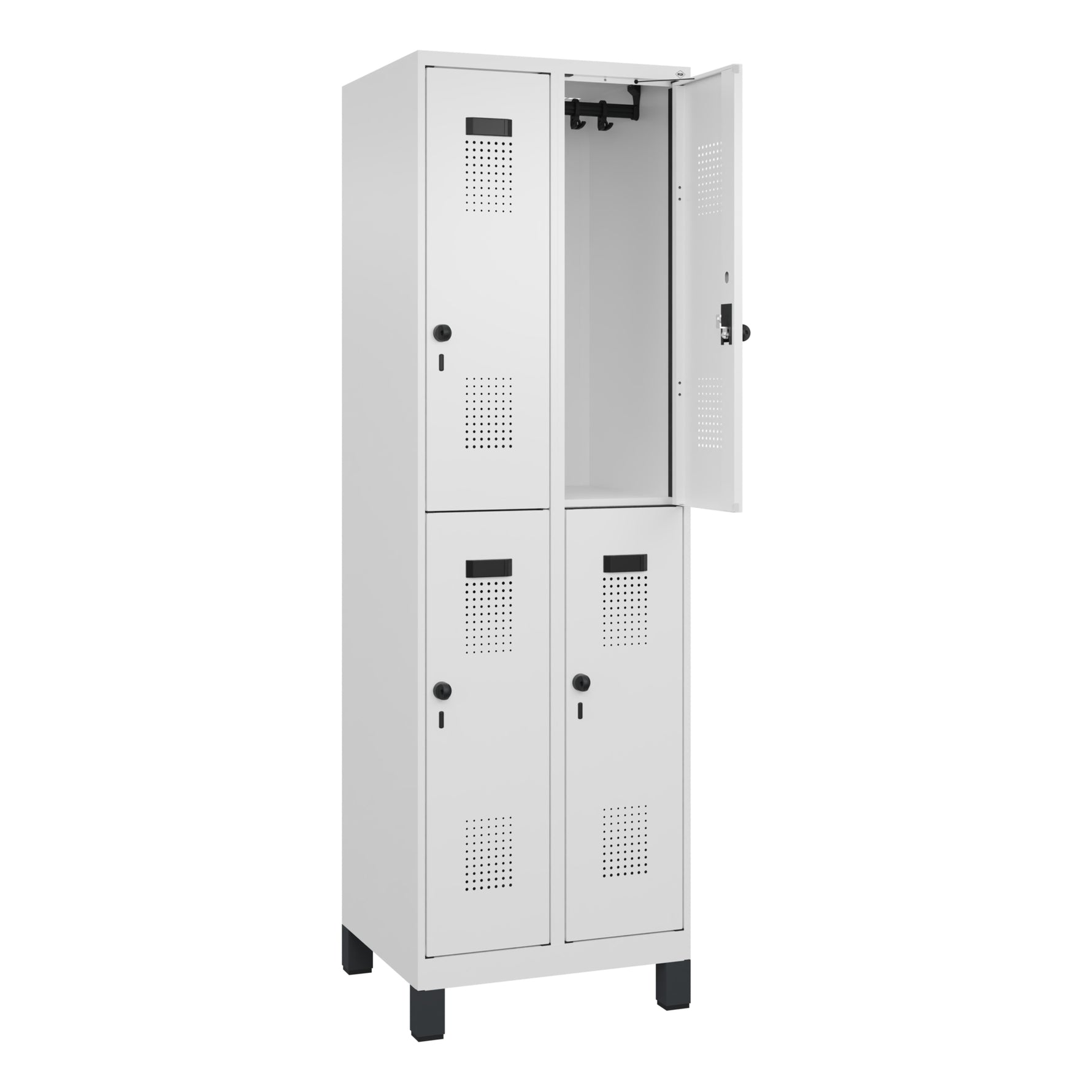 C+P Kleiderspind Evolo PLUS mit Standfuß 600 x 1.950 x 500 mm (B x H x T) verkehrsweiß – Produktbild 2