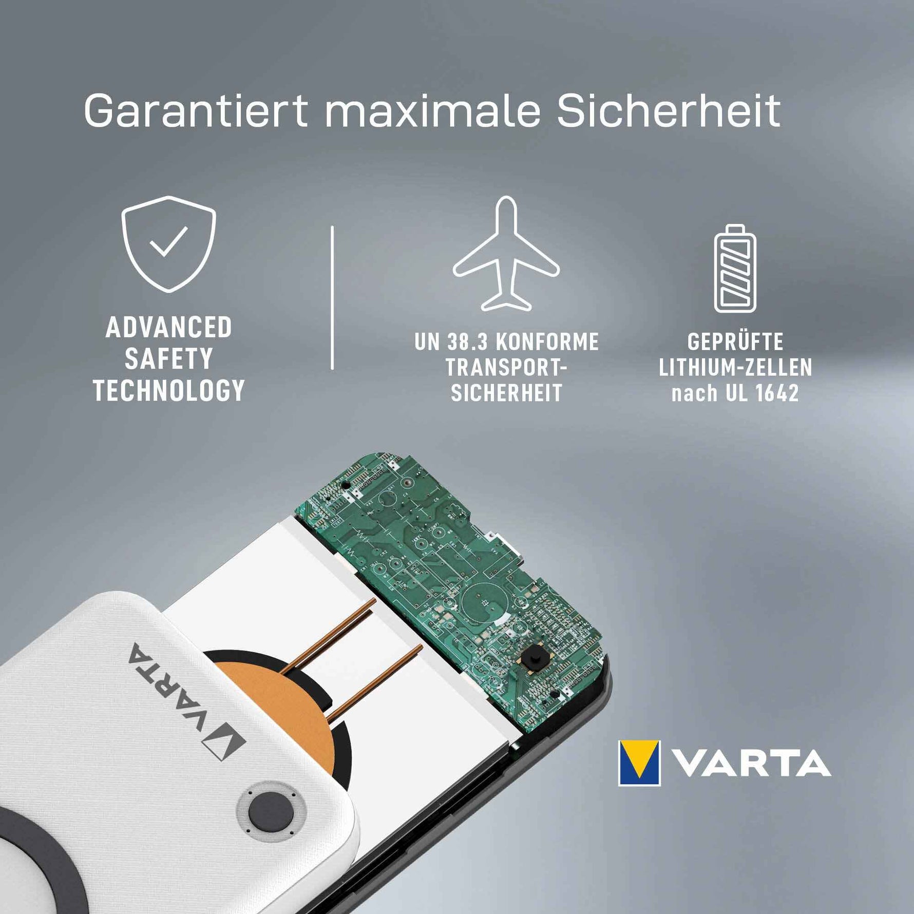 Varta Powerbank Wireless 77,5 x 15 x 157,5 mm (B x H x T)