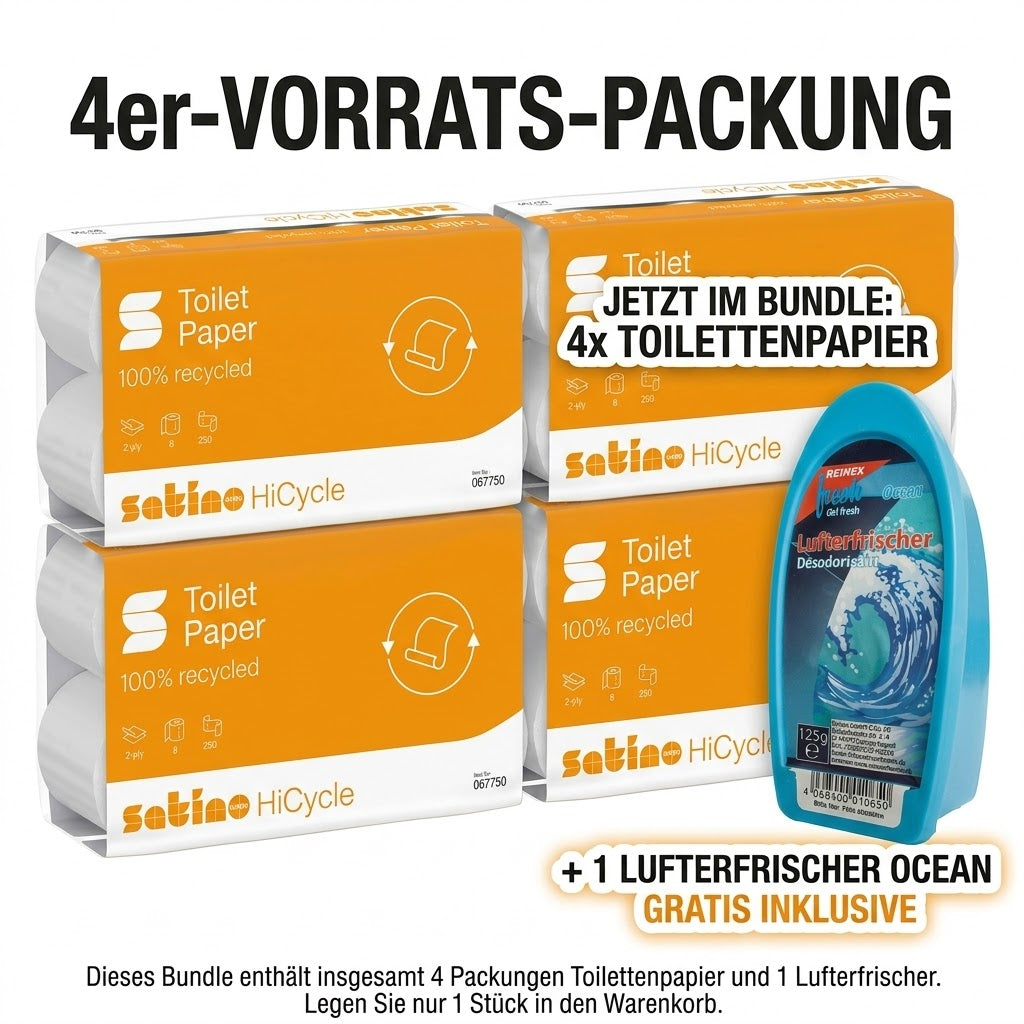 HYGIENE-DEAL: 4er-Vorrats-Packung Toilettenpapier + 1x REINEX Lufterfrischer GRATIS!