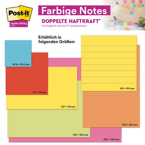 Post-it® Super Sticky Notes Carnival Collection (127 x 76 mm) – Extrastarker Halt für Ihre Ideen – Produktbild 4