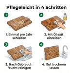 Stirnholz Schneidebrett Eiche 40x30x6cm – Massiv mit Edelstahl-Auffangschale