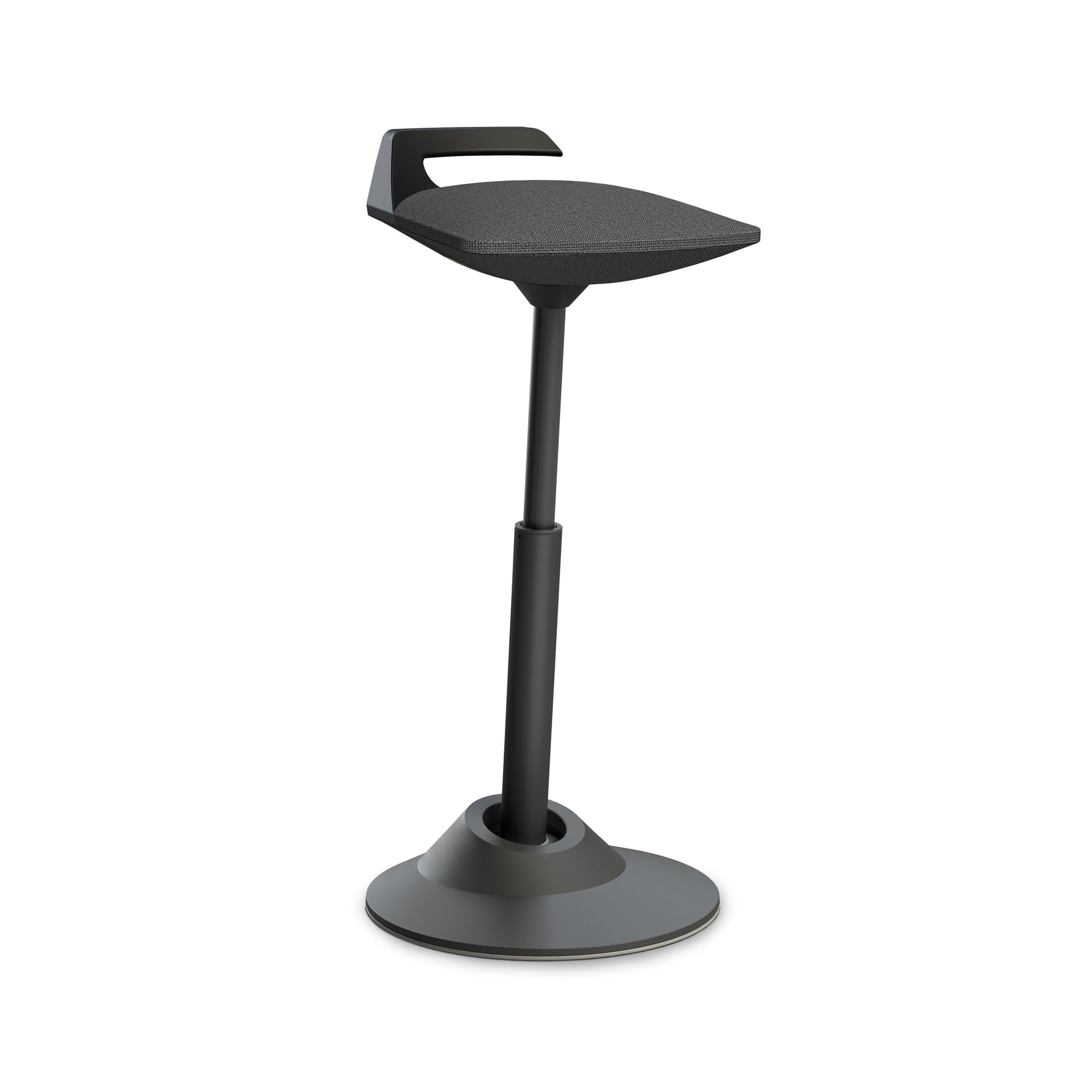 Aeris Muvman ergonomischer, aktiver Stehsitz mit schwarzem Gestell, ideal für komfortables Arbeiten im Stehen