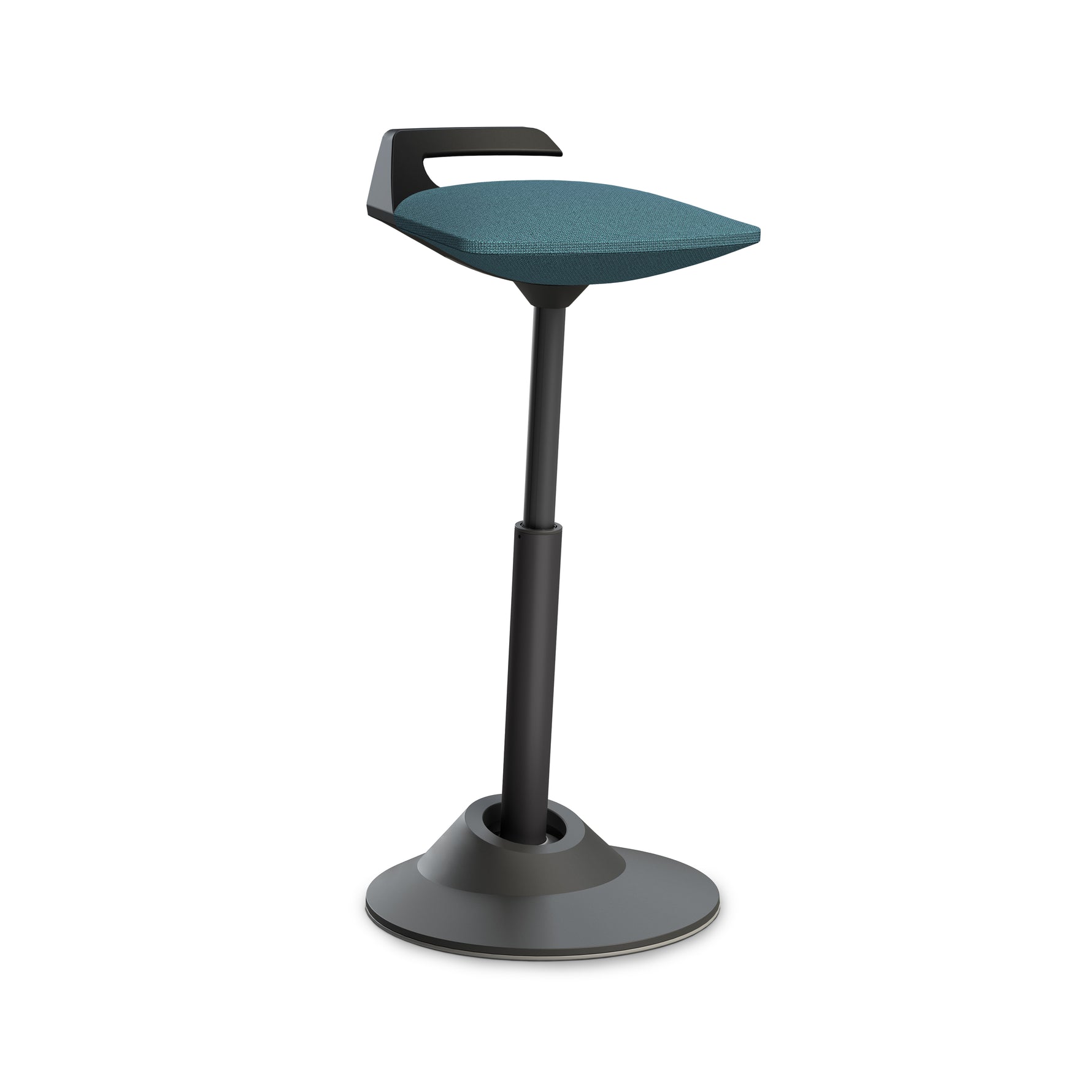Schwarzer Aeris Muvman ergonomischer Stehsitz mit aktivem Sitzgestell, ideal für komfortables Arbeiten im Stehen