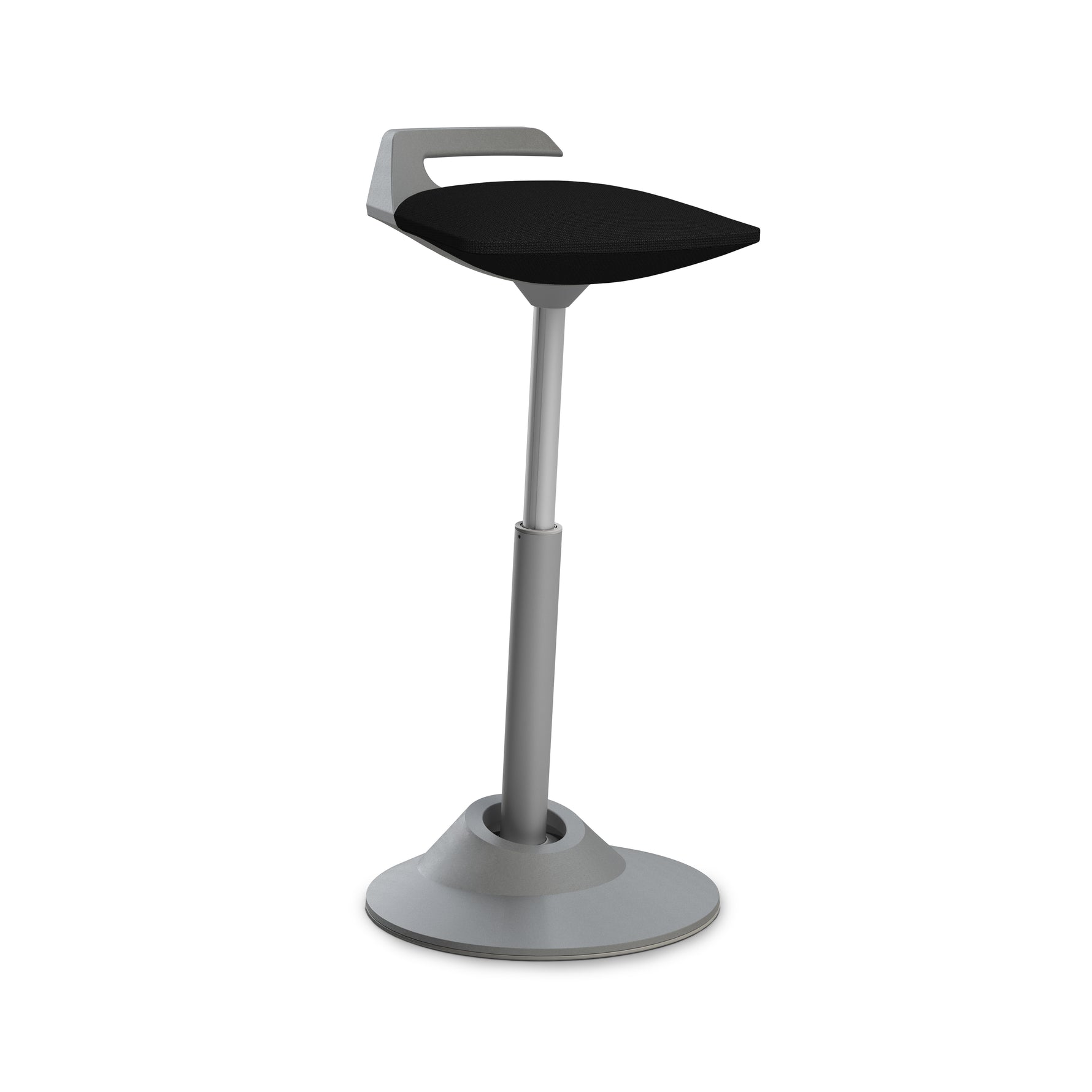 Ergonomischer Aeris Muvman Stehsitz mit grauem Gestell, aktives Sitzmöbel für mehr Komfort beim Stehen.