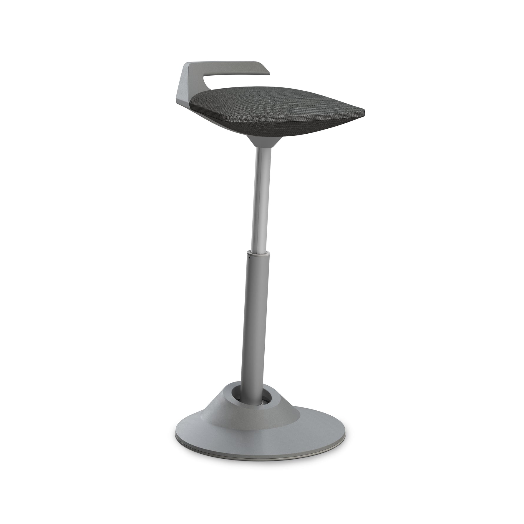 Aeris Muvman ergonomischer, aktiver Stehsitz mit grauem Gestell, ideal für ergonomisches Sitzen und Bewegung am Arbeitsplatz