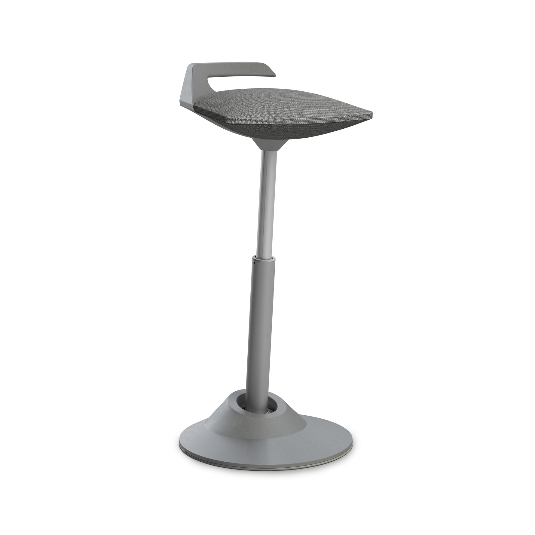 Ergonomischer Aeris Muvman Stehsitz mit grauem Gestell, aktives Sitzmöbel für ergonomisches Arbeiten.