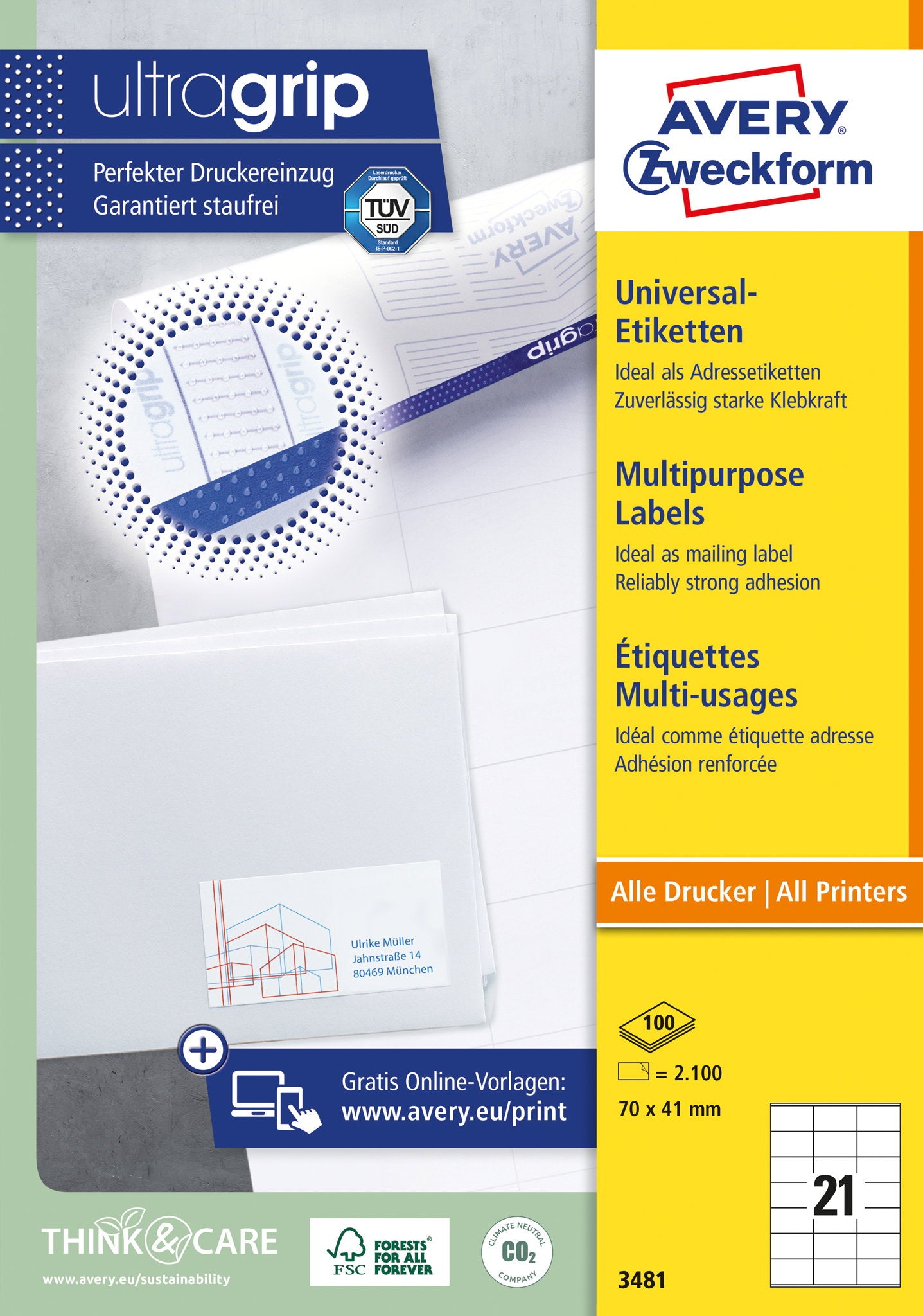 Avery Zweckform Universaletiketten ultragrip (70 x 41 mm) – Präzision und Effizienz für Ihr Büro – Produktbild 2