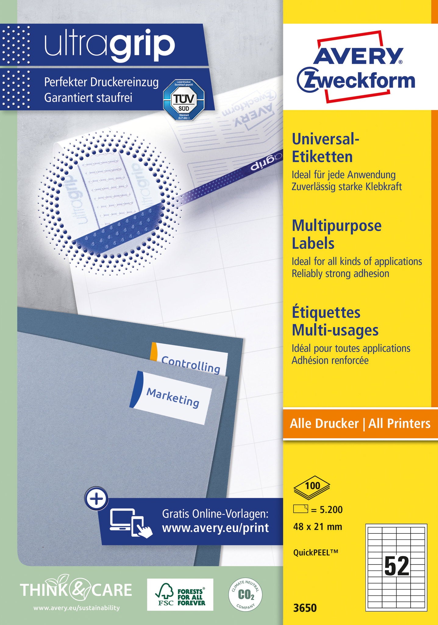 Avery Zweckform Universaletiketten 3650 ultragrip 48 x 21 mm – 100 Blatt – Produktbild 2