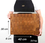 Stirnholz Schneidebrett Eiche 40x30x6cm – Massiv mit Edelstahl-Auffangschale