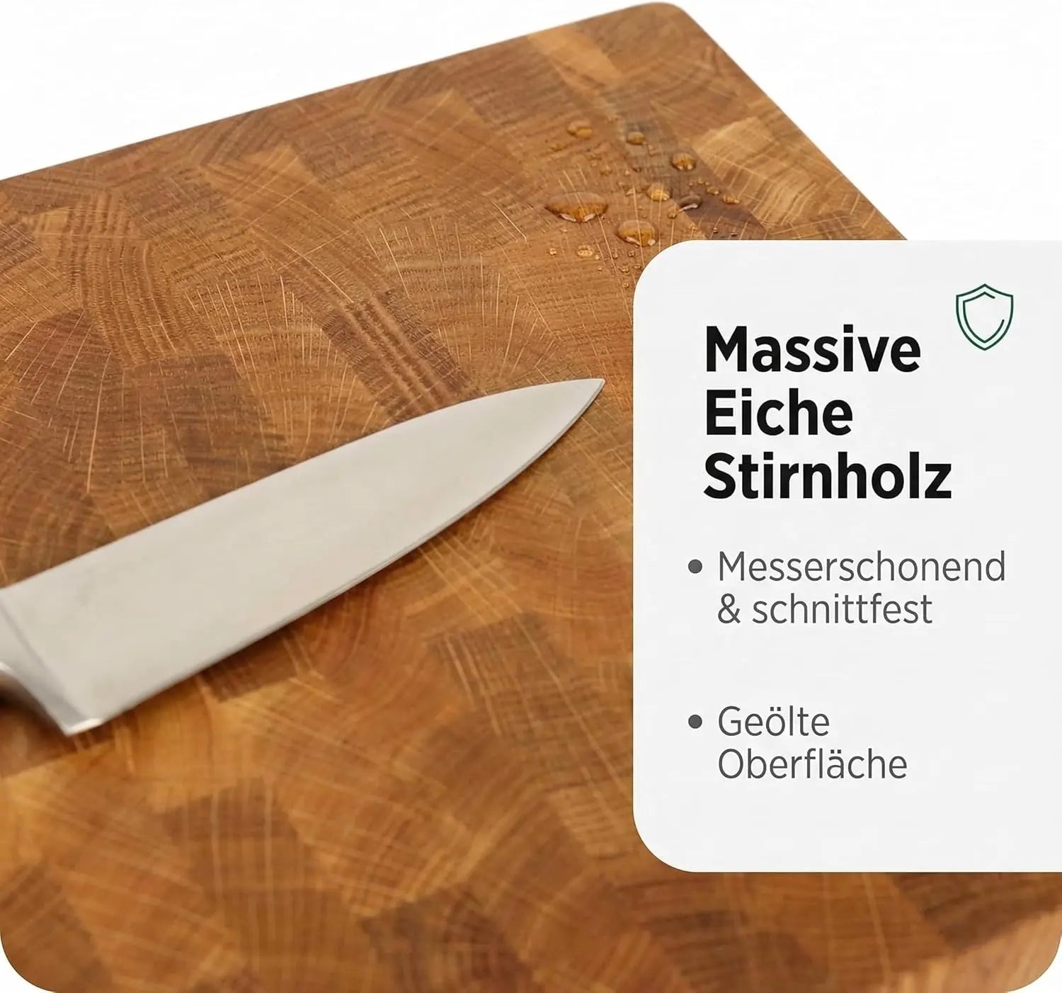 Stirnholz Schneidebrett Eiche 40x30x6cm – Massiv mit Edelstahl-Auffangschale