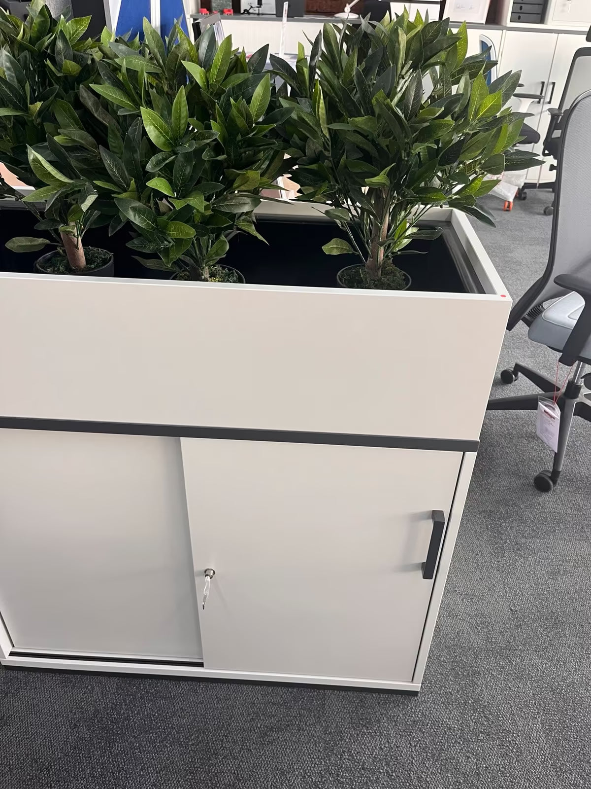 OKA Sideboard mit Blumenkübel 100 cm – lichtgrau – Ausstellungsstück – Abholung Wiesbaden - Wiepa Bürofachpartner