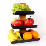 Moderne Etagere 3-stöckig Holz & Metall 33cm – Schwarzer Obstkorb & Obstschale