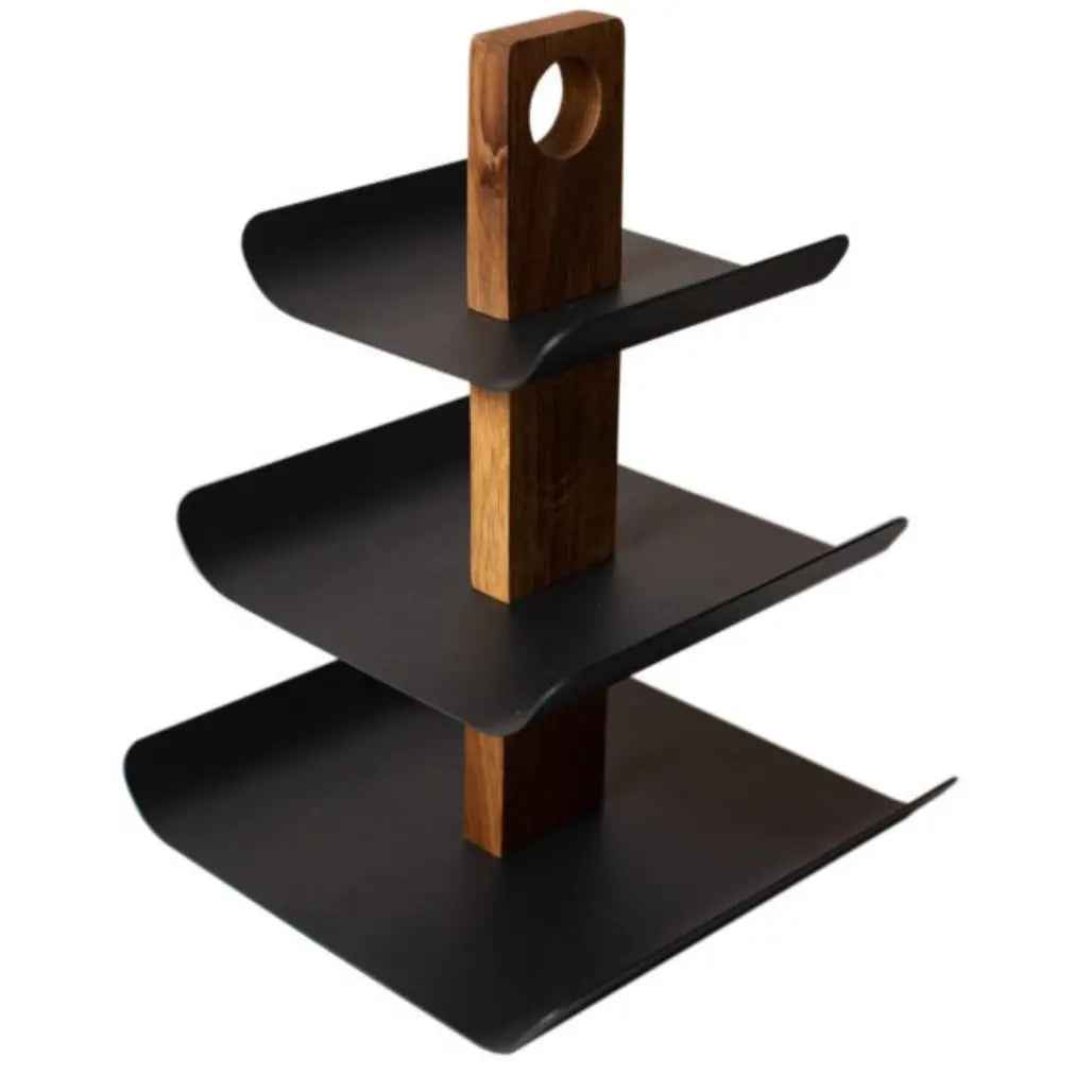 Moderne Etagere 3-stöckig Holz & Metall 33cm – Schwarzer Obstkorb & Obstschale