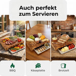 Stirnholz Schneidebrett Eiche 40x30x6cm – Massiv mit Edelstahl-Auffangschale