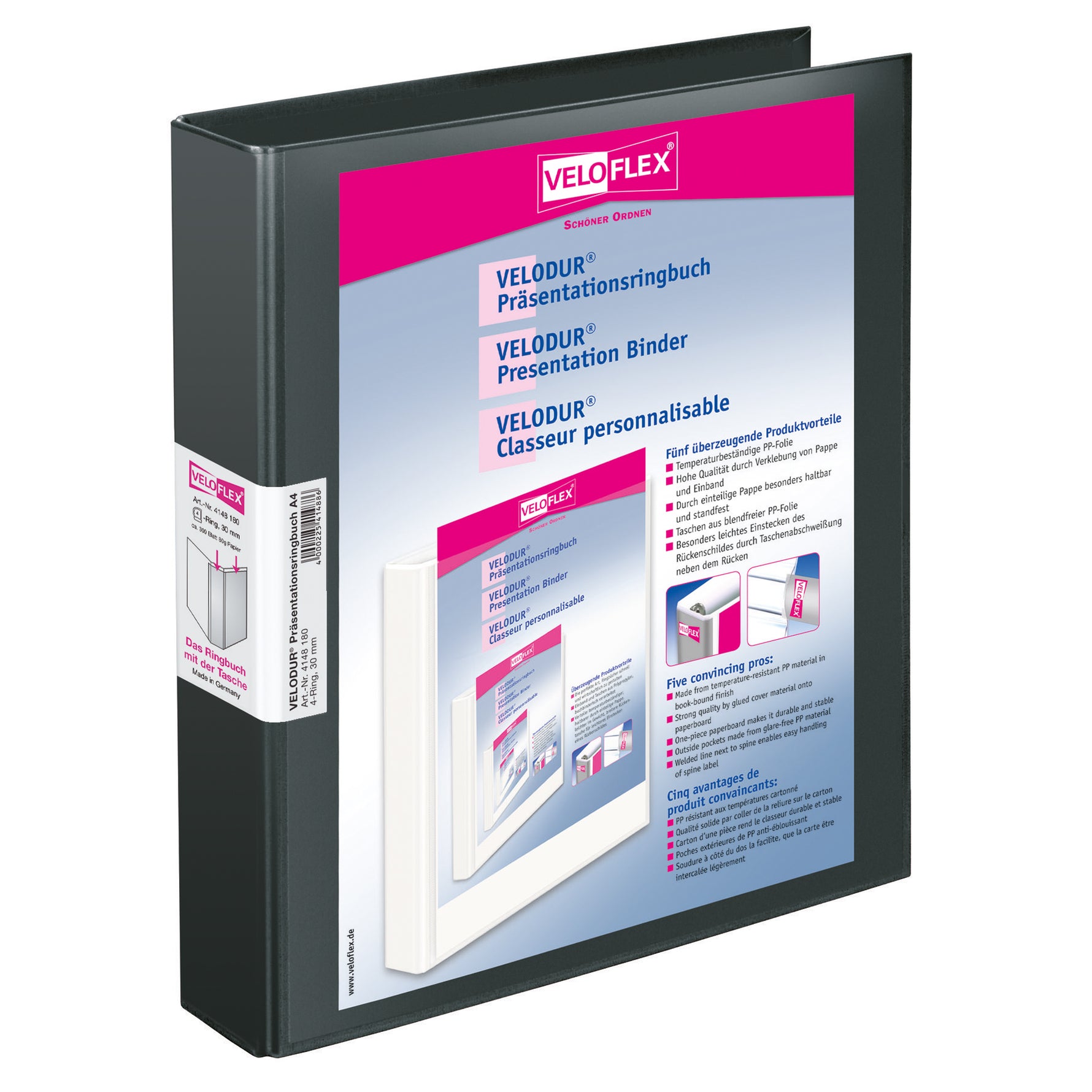 Veloflex Präsentationsringbuch VELODUR® 46 mm DIN A4 4 Ringe, D-Mechanik