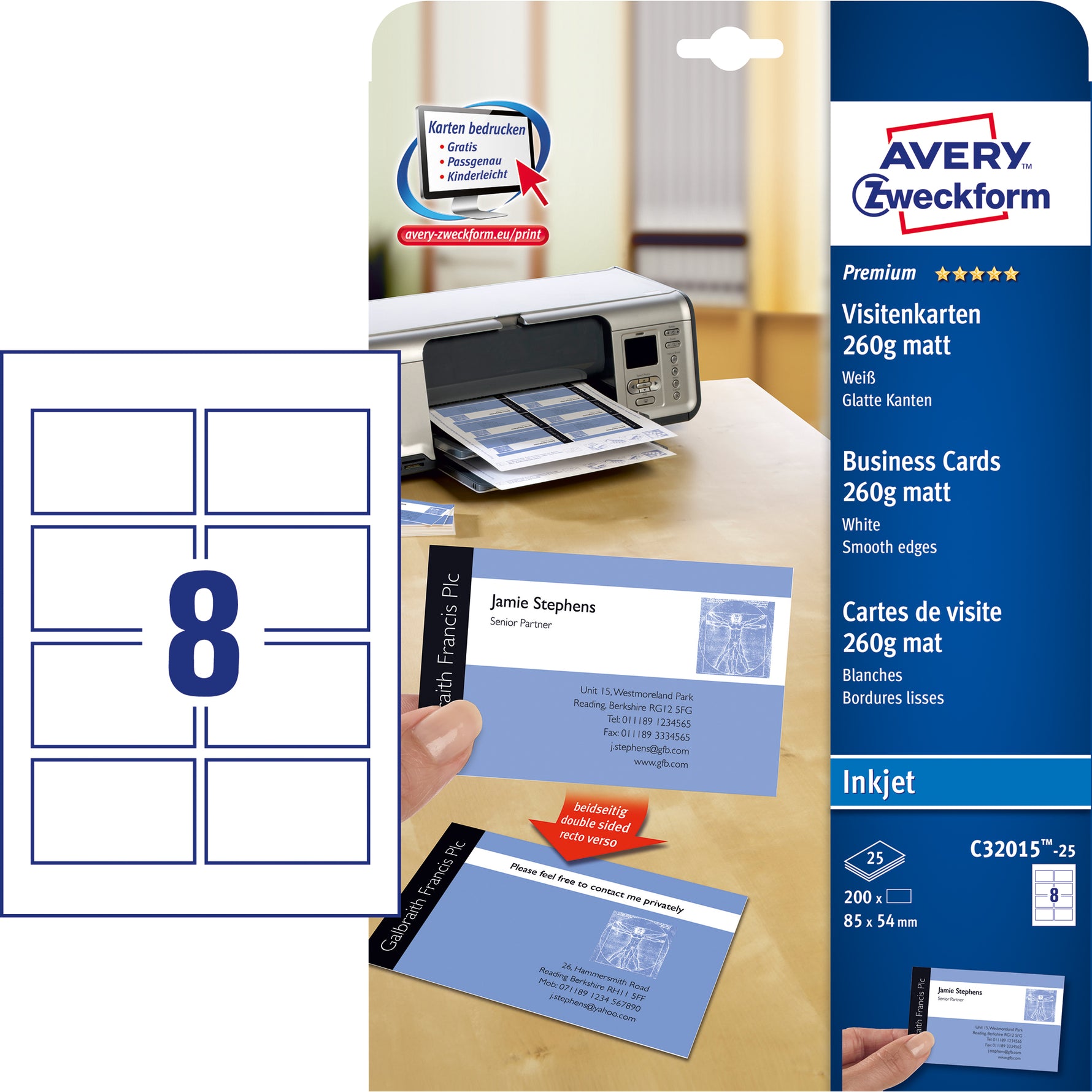 Avery Zweckform Visitenkarte Premium 200 St./Pack.