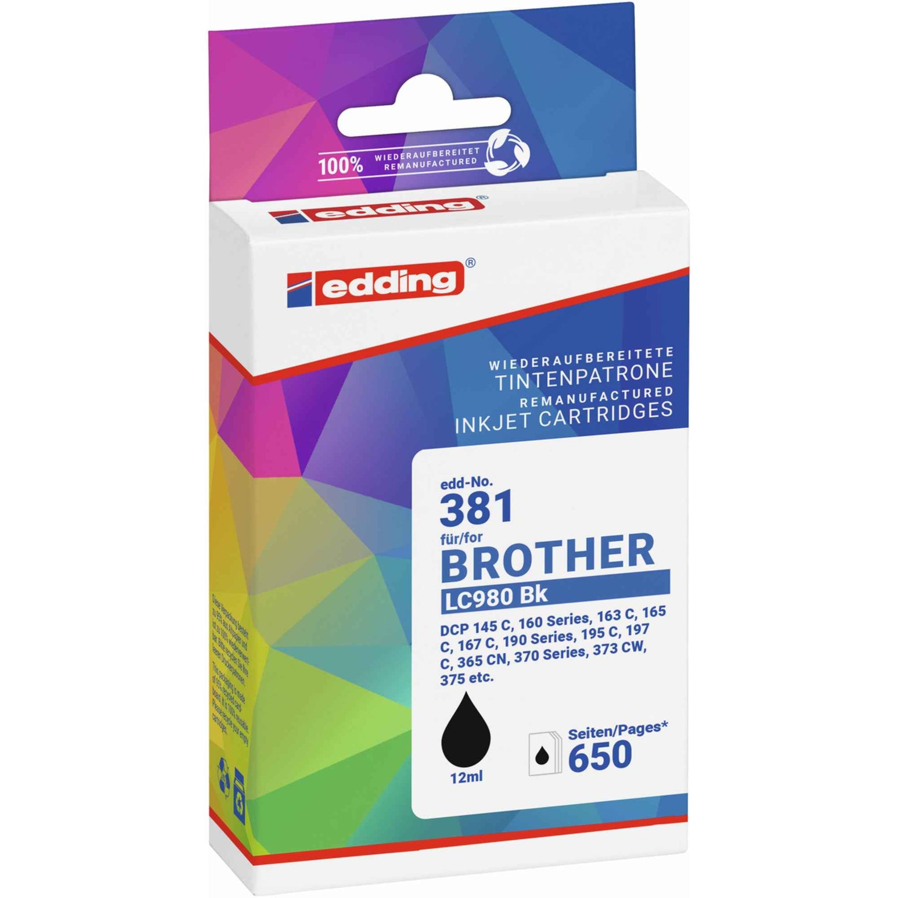 edding Tintenpatrone Kompatibel mit Brother LC-980BK schwarz