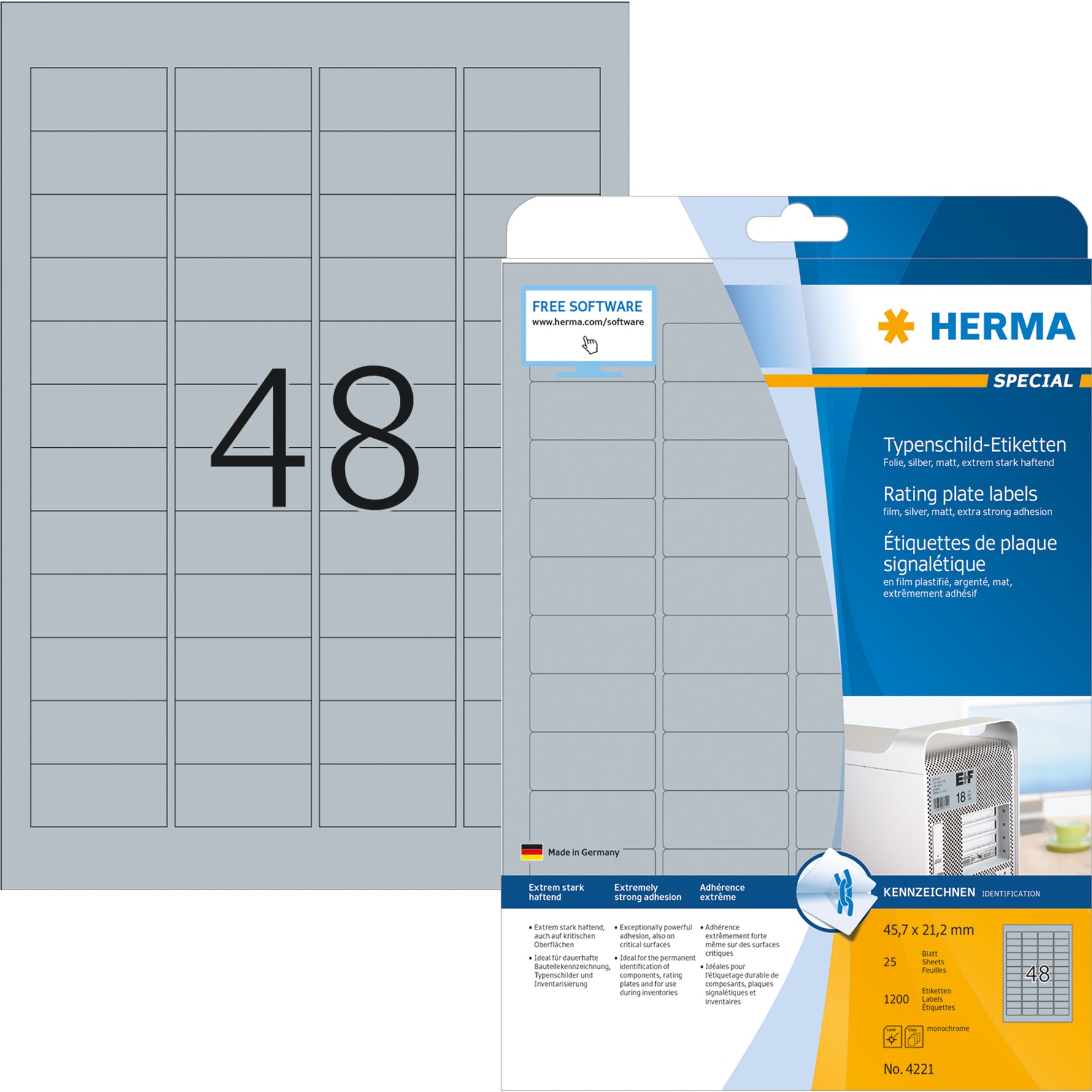 HERMA Typenschildetikett 45,7 x 21,2 mm (B x H) 25 Bl./Pack.