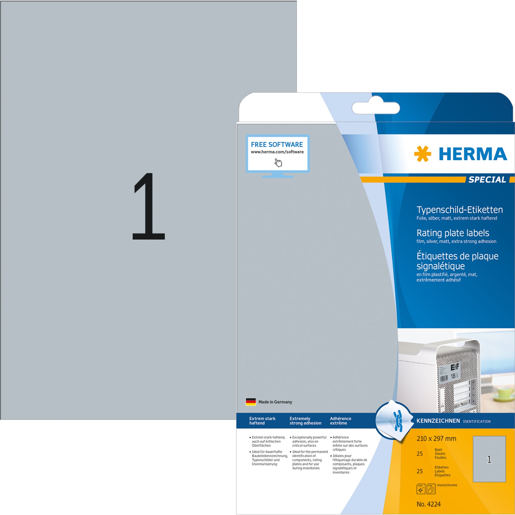 HERMA Typenschildetikett 210 x 297 mm (B x H) 25 Bl./Pack.