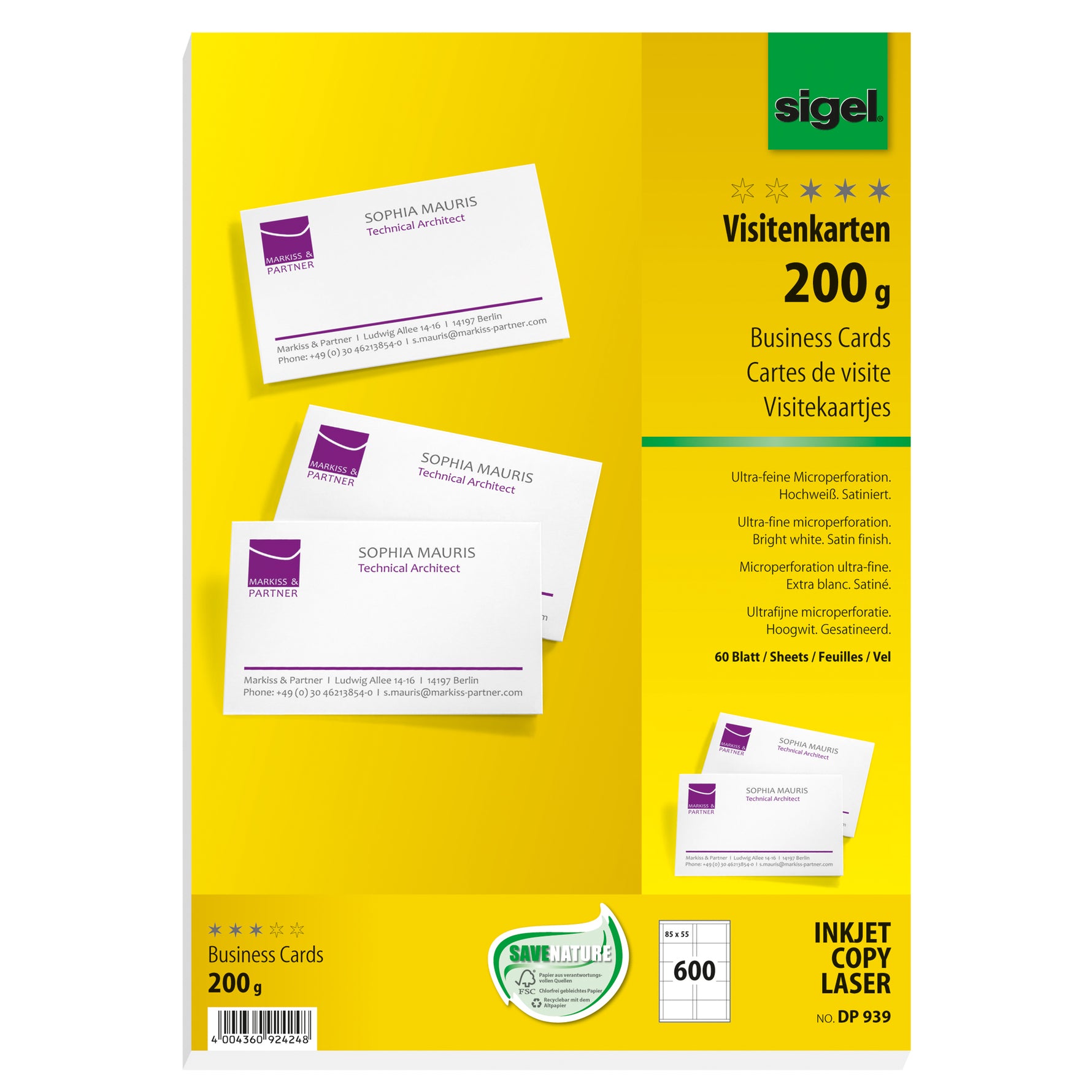 SIGEL Visitenkarte 200 g/m² 600 St./Pack.