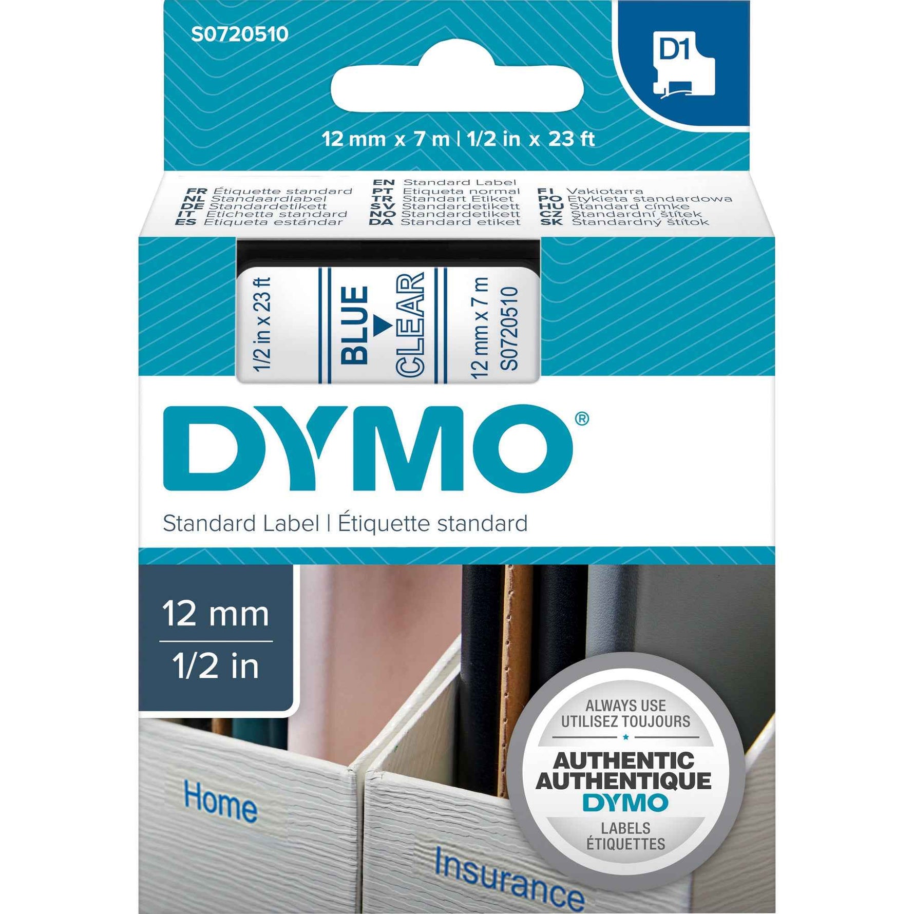 DYMO® Schriftbandkassette D1 12 mm x 7 m (B x L) transparent