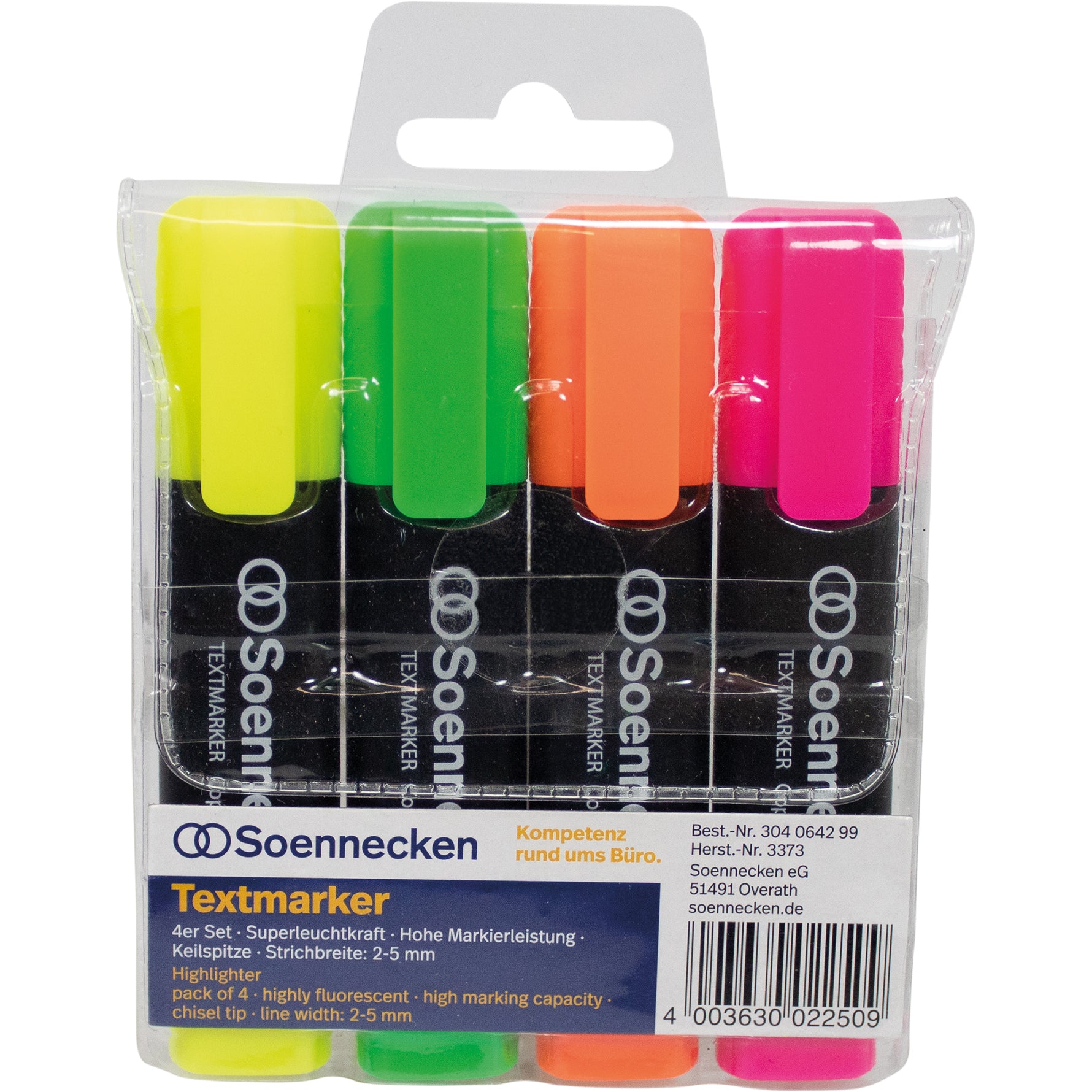 Soennecken Textmarker 4-Farb-Packung – Signalstarke Hervorhebung für Büro, Studium und Verwaltung