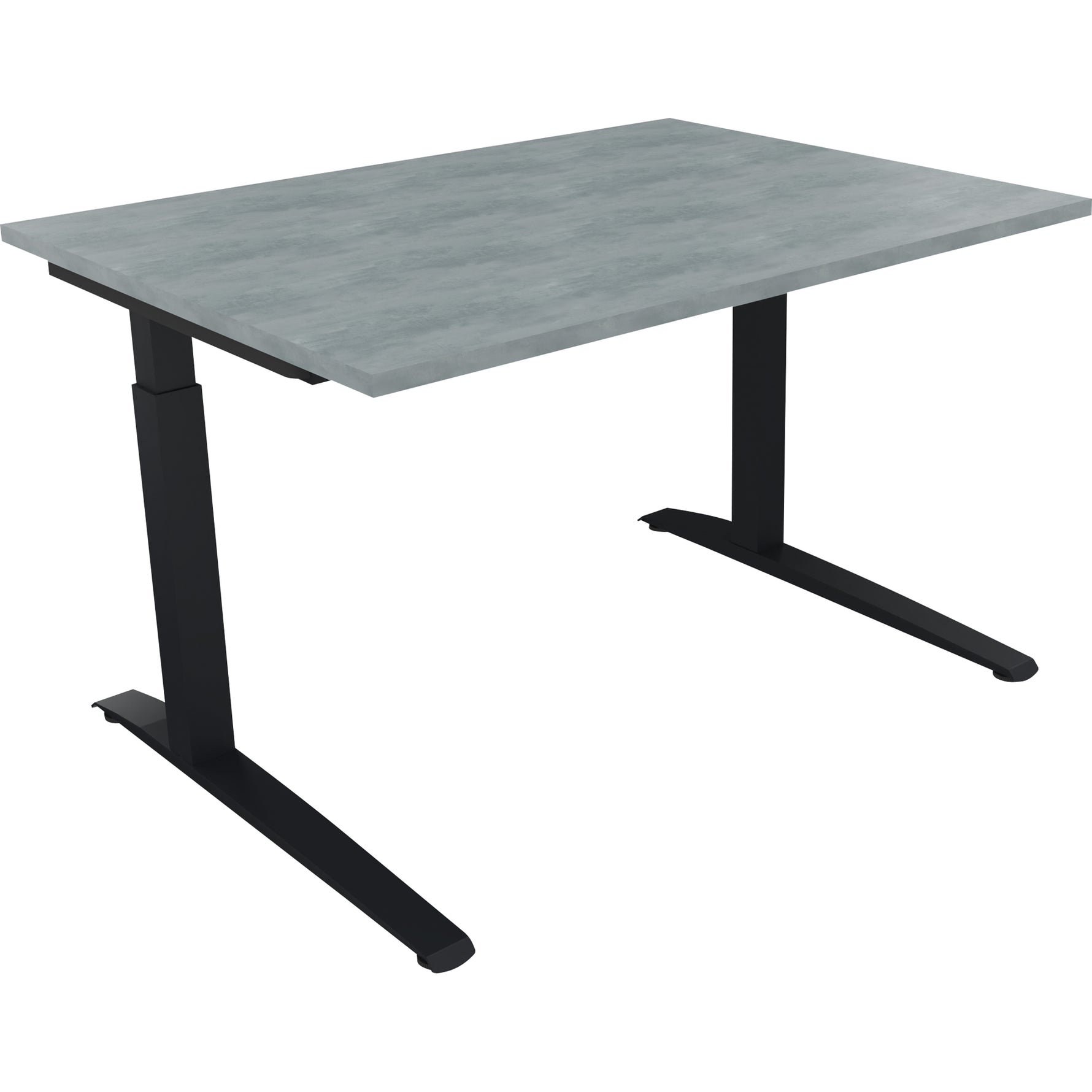 Schreibtisch all in one 1.800 x 650-850 x 700 mm (B x H x T) Flachkufe Quadratrohr beton hell