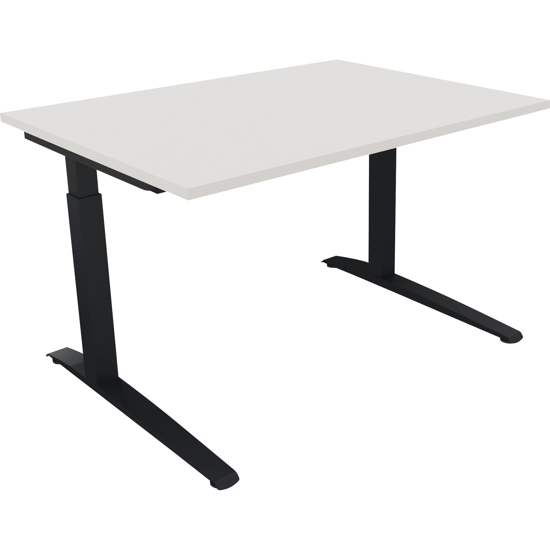Schreibtisch all in one 1.800 x 650-850 x 700 mm (B x H x T) Flachkufe Quadratrohr diamant weiß