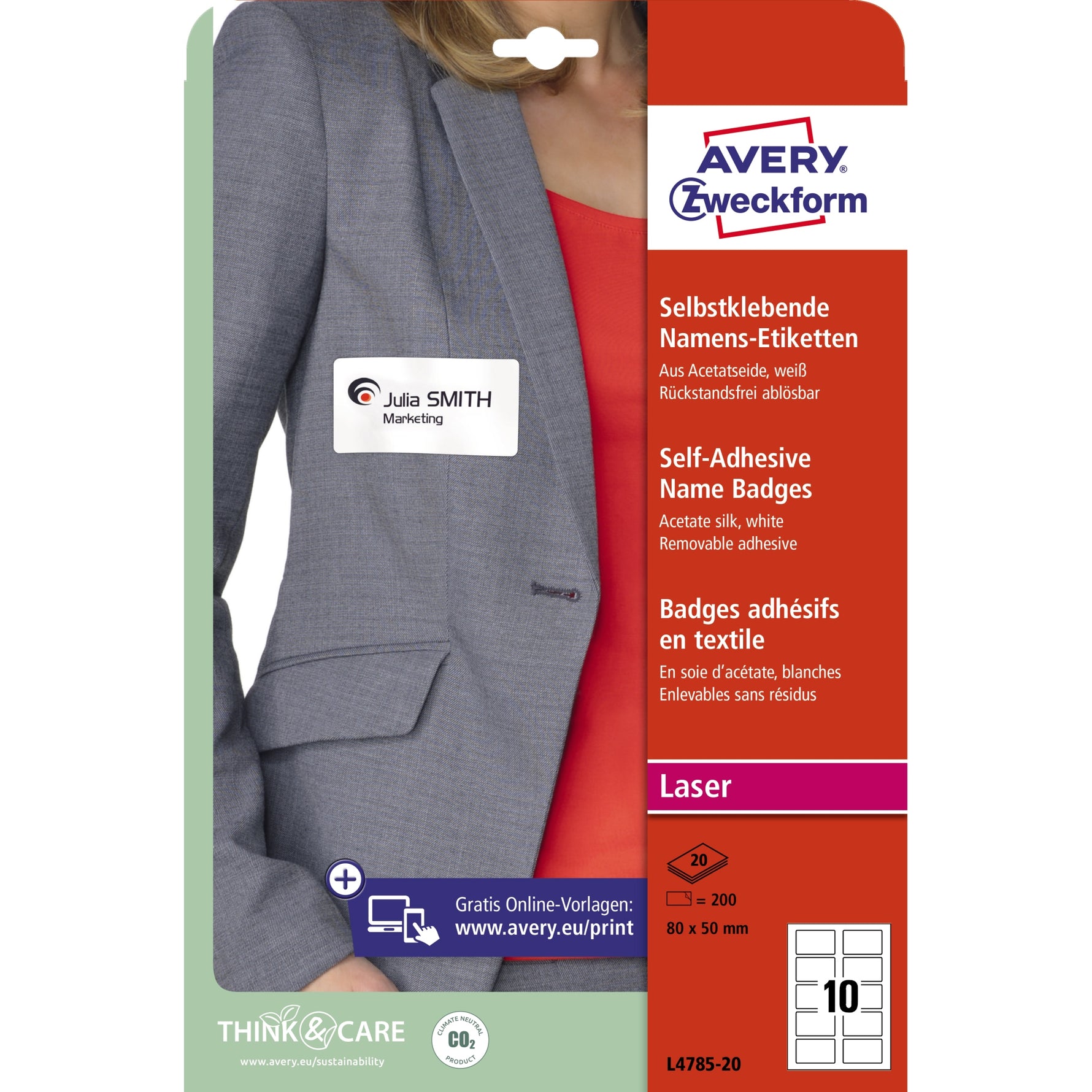 AVERY Zweckform Namensetiketten L4785-20 – Textiletiketten 80 x 50 mm