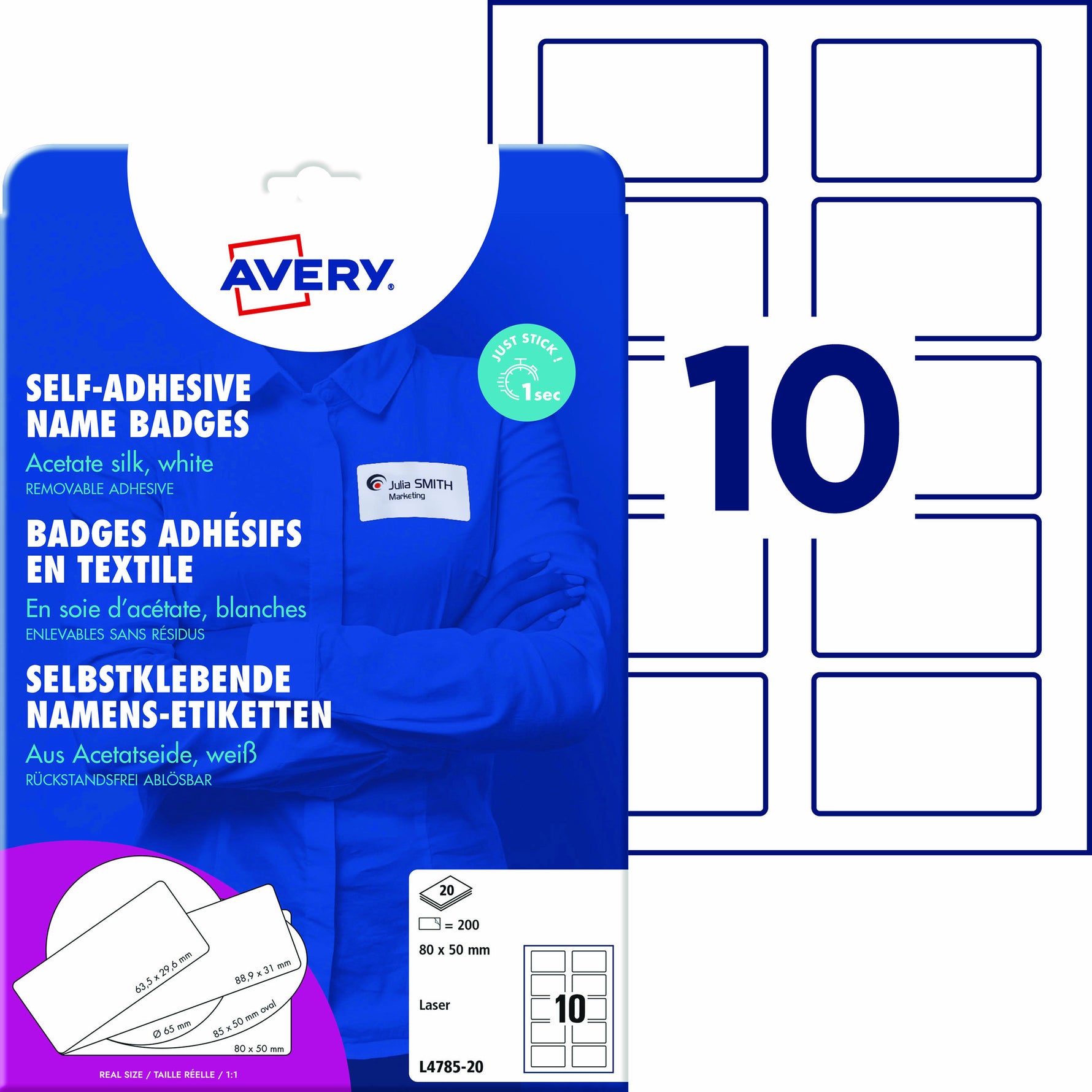 AVERY Zweckform Namensetiketten L4785-20 – Textiletiketten 80 x 50 mm