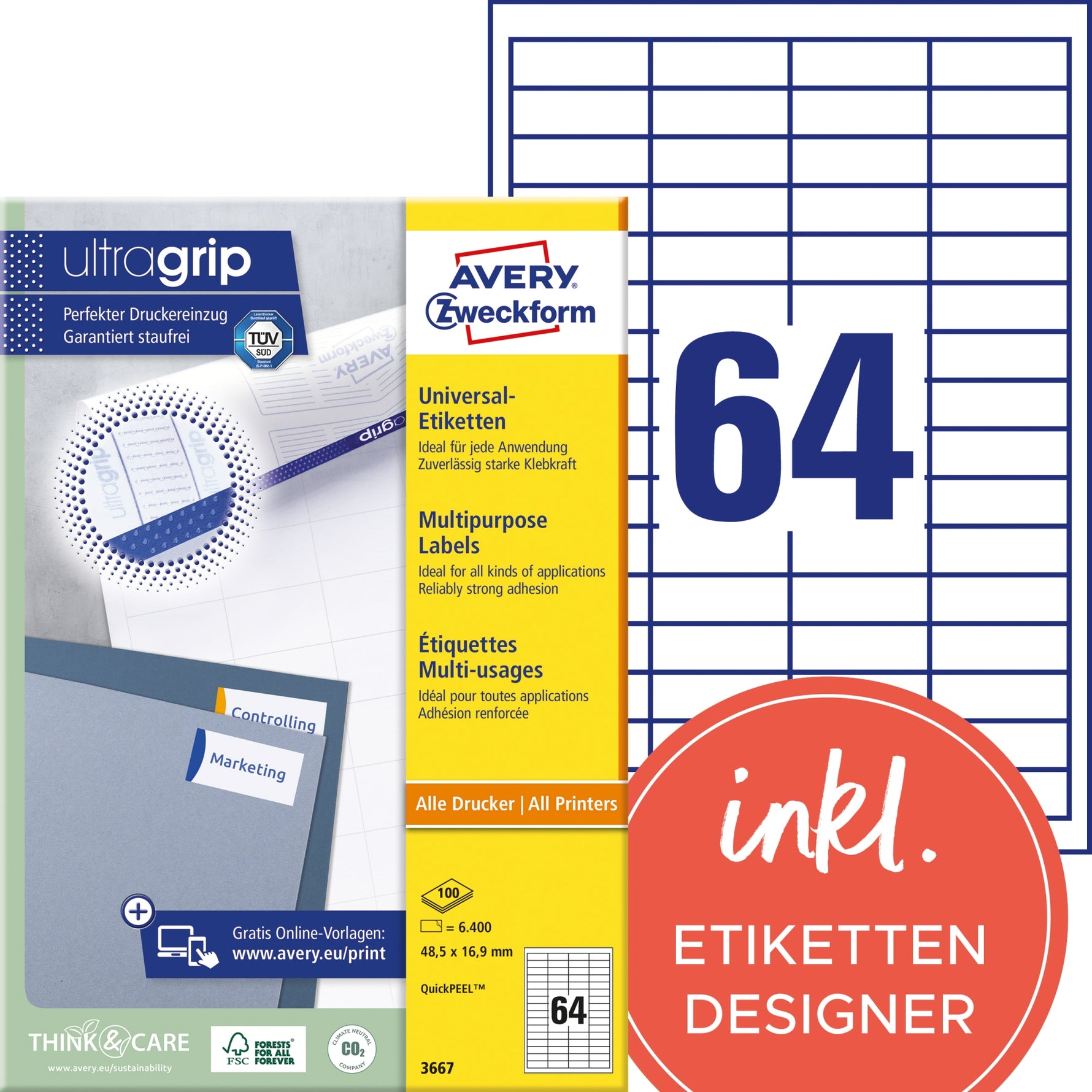 Avery Zweckform Universaletikett ultragrip 48,5 x 16,9 mm (B x H)