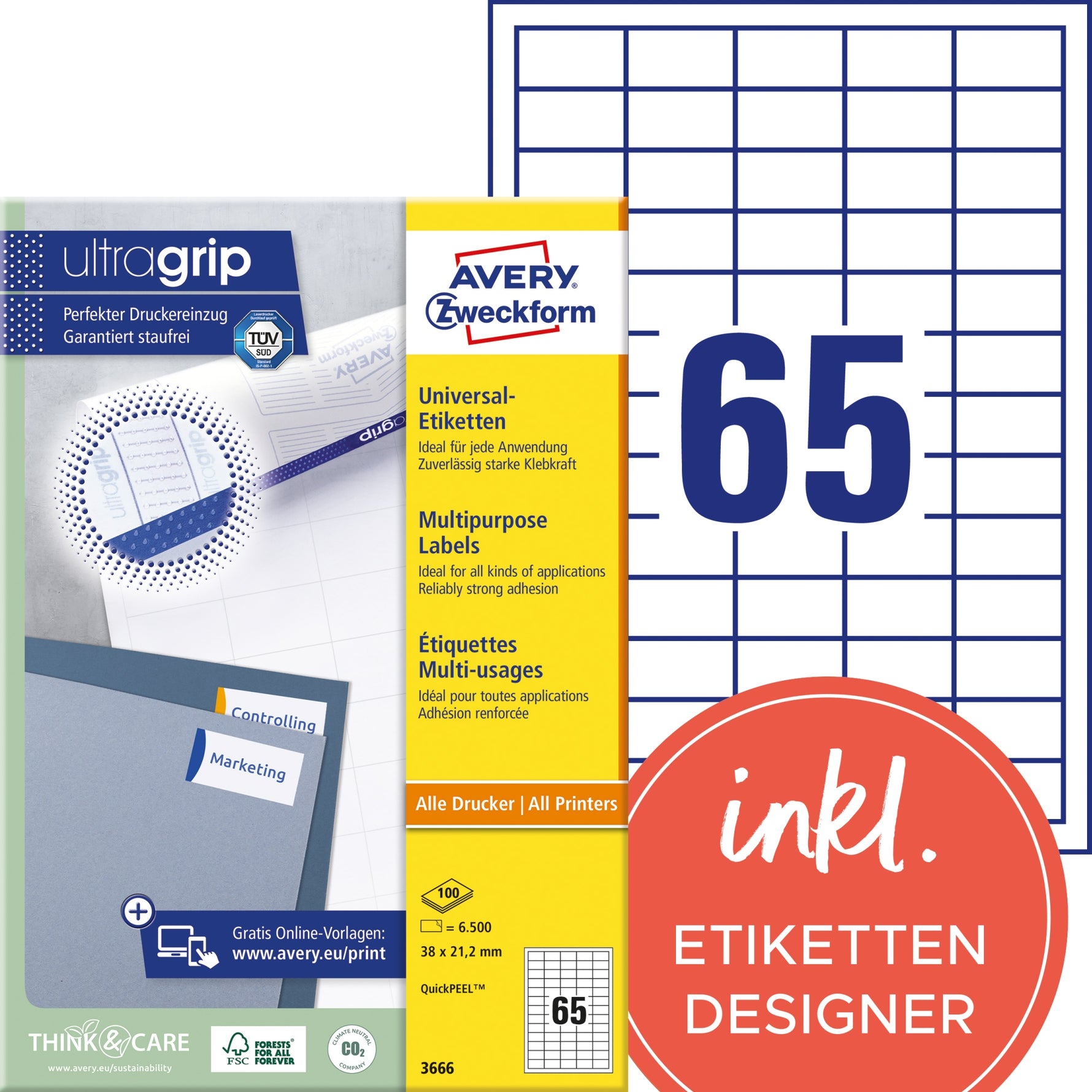 Avery Zweckform Universaletikett ultragrip 38 x 21,2 mm (B x H)