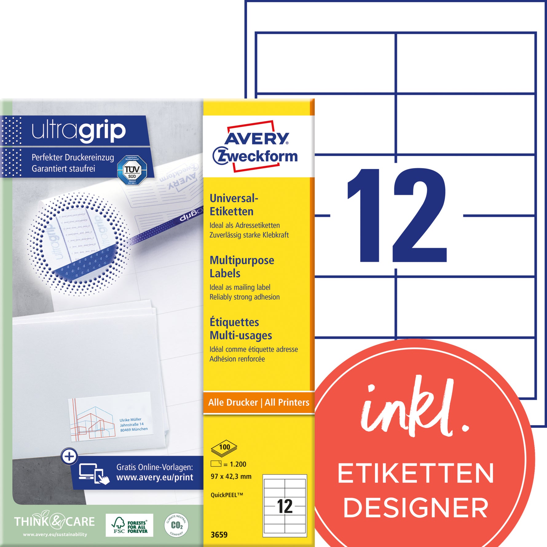 Avery Zweckform Universaletikett ultragrip 97 x 42,3 mm (B x H)