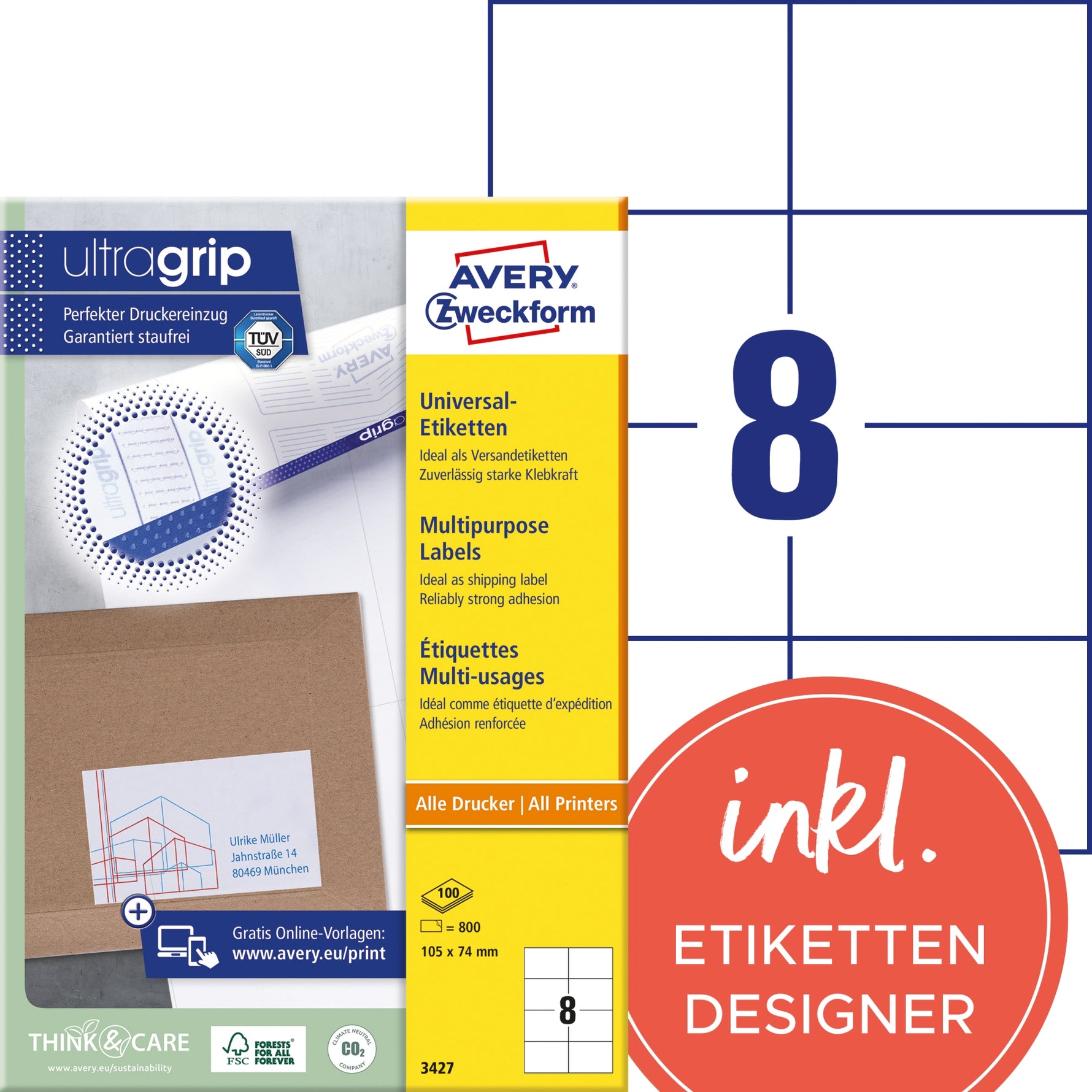 Avery Zweckform Universaletikett ultragrip 105 x 74 mm (B x H)