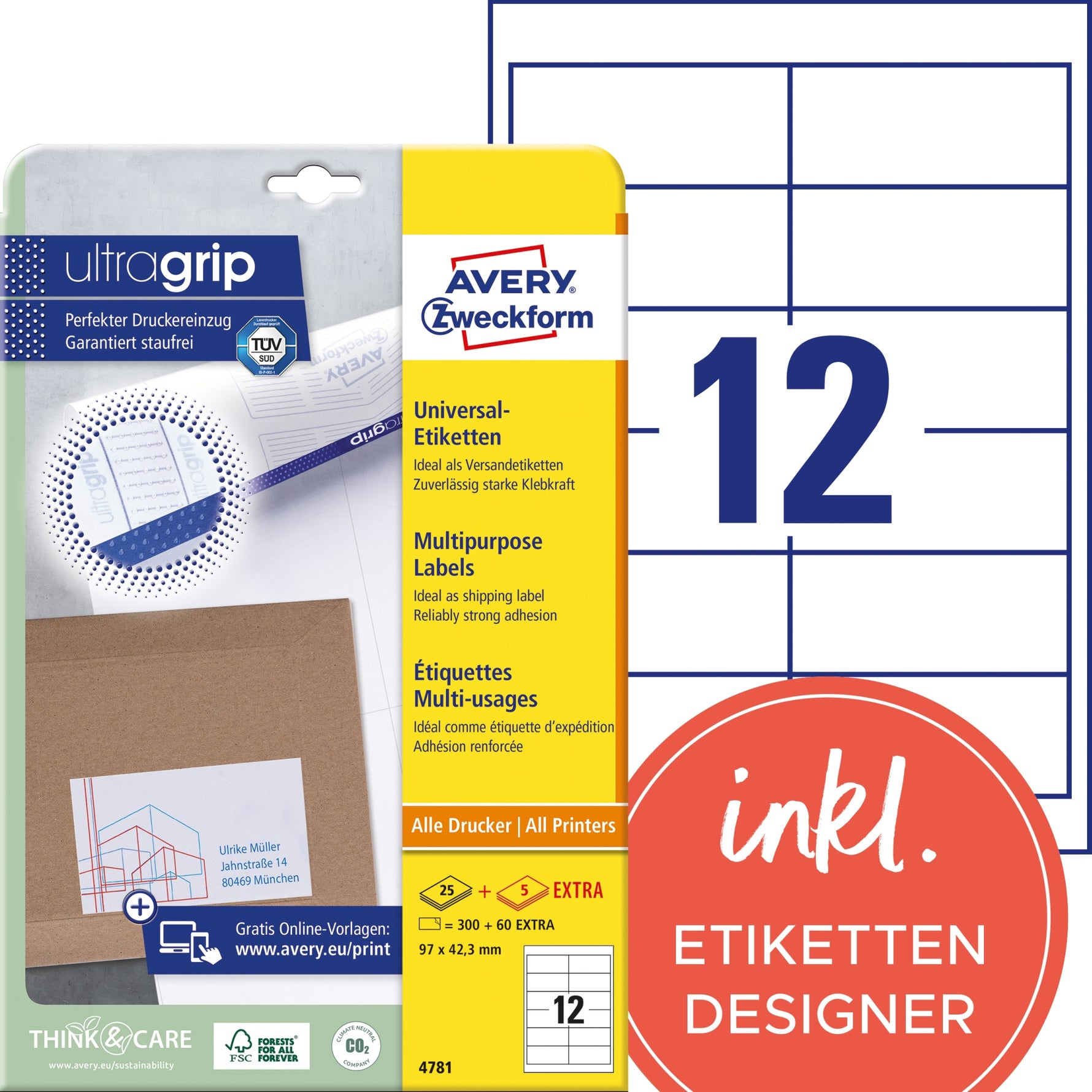 Avery Zweckform Universaletikett ultragrip 97 x 42,3 mm (B x H)