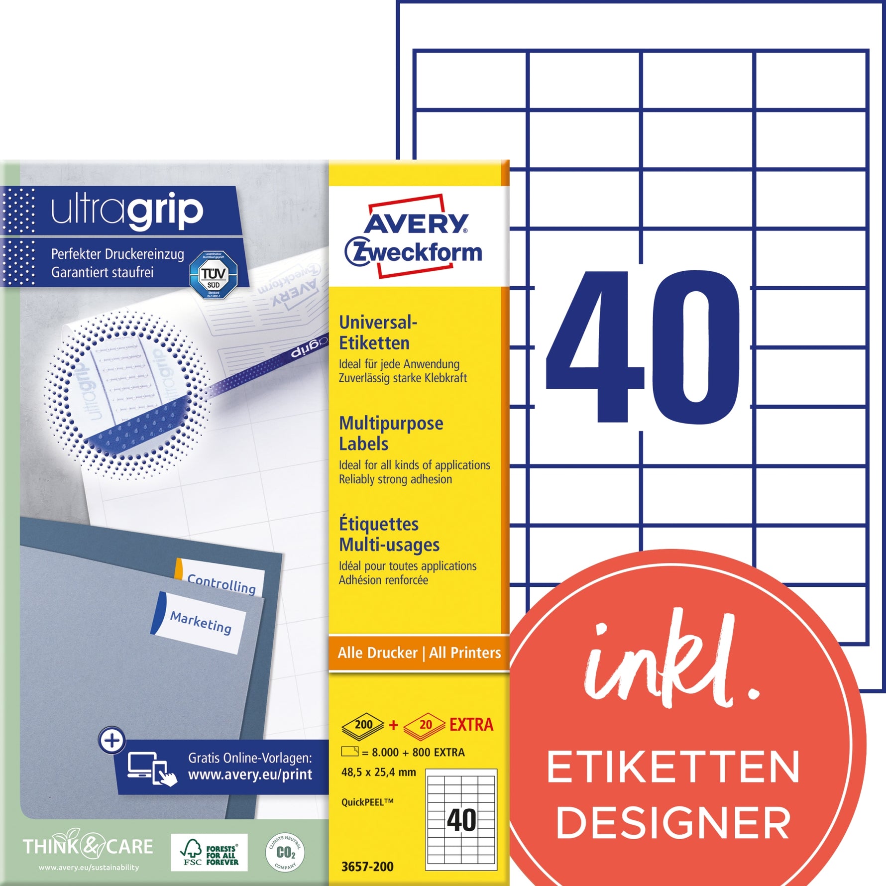 Avery Zweckform Universaletikett ultragrip 48,5 x 25,4 mm (B x H)