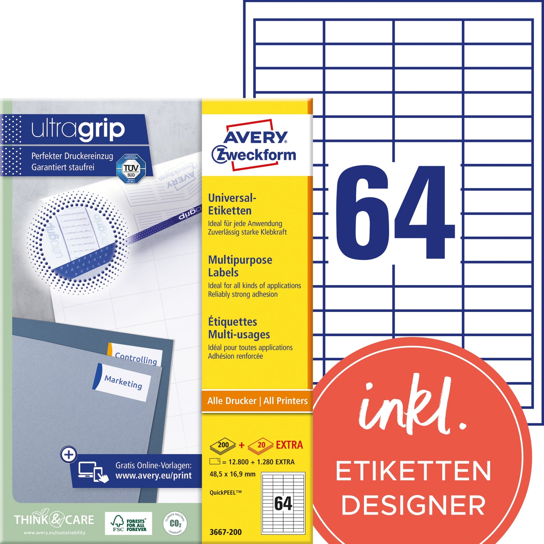 Avery Zweckform Universaletikett ultragrip 48,5 x 16,9 mm (B x H)
