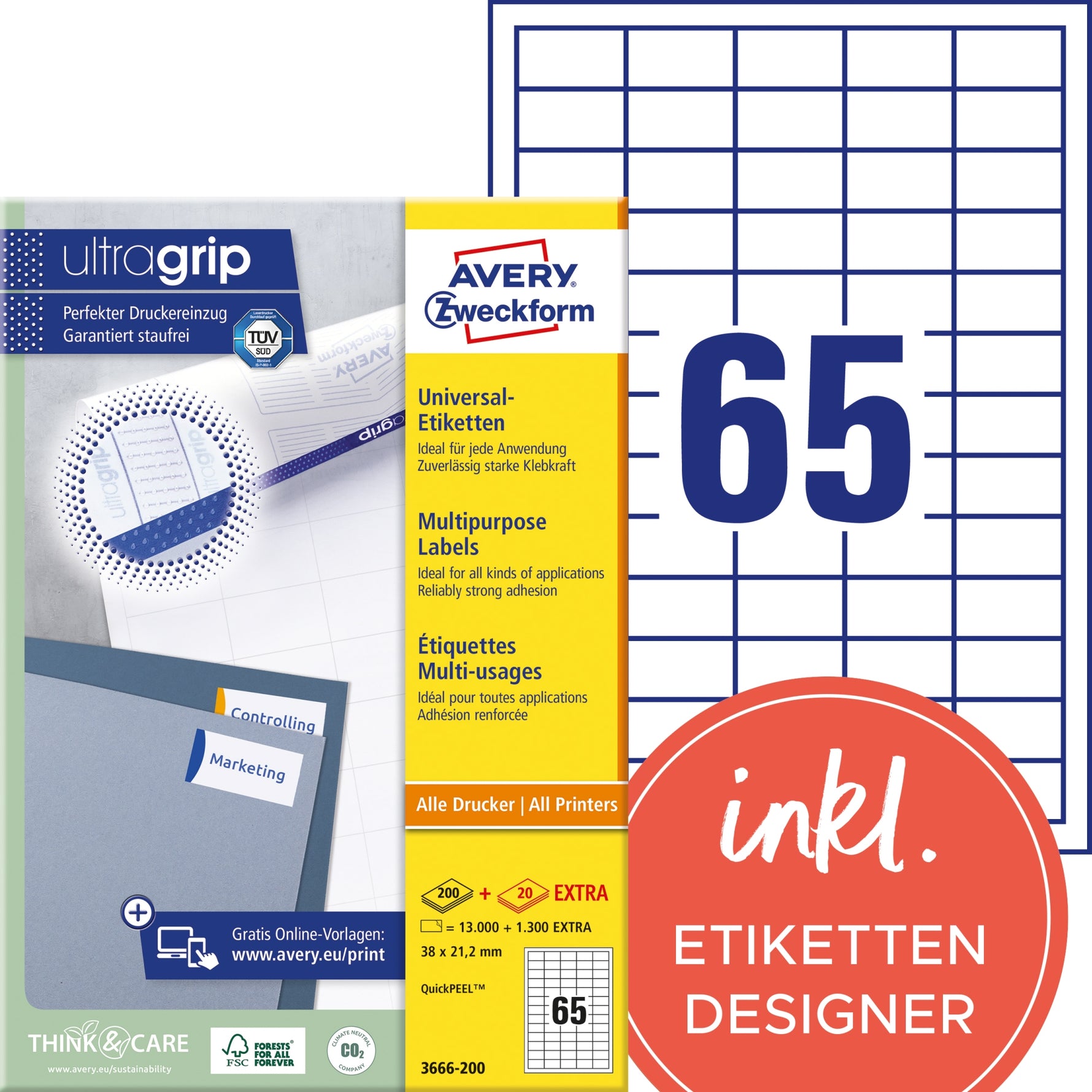 Avery Zweckform Universaletikett ultragrip 38 x 21,2 mm (B x H)