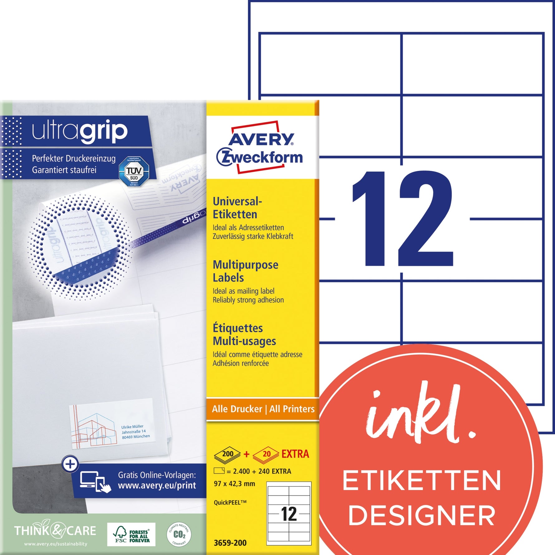 Avery Zweckform Universaletikett ultragrip 97 x 42,3 mm (B x H)