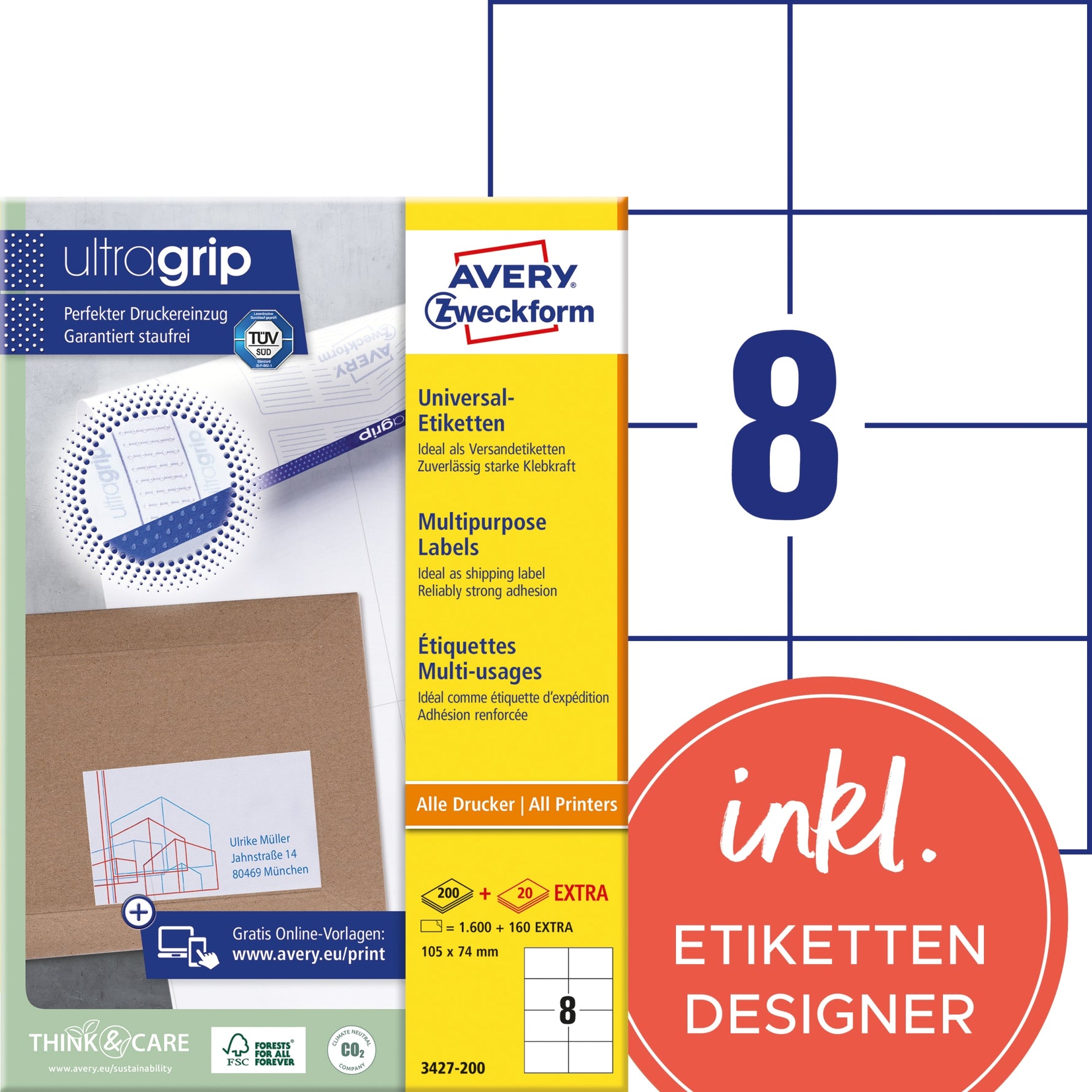 Avery Zweckform Universaletikett ultragrip 105 x 74 mm (B x H)