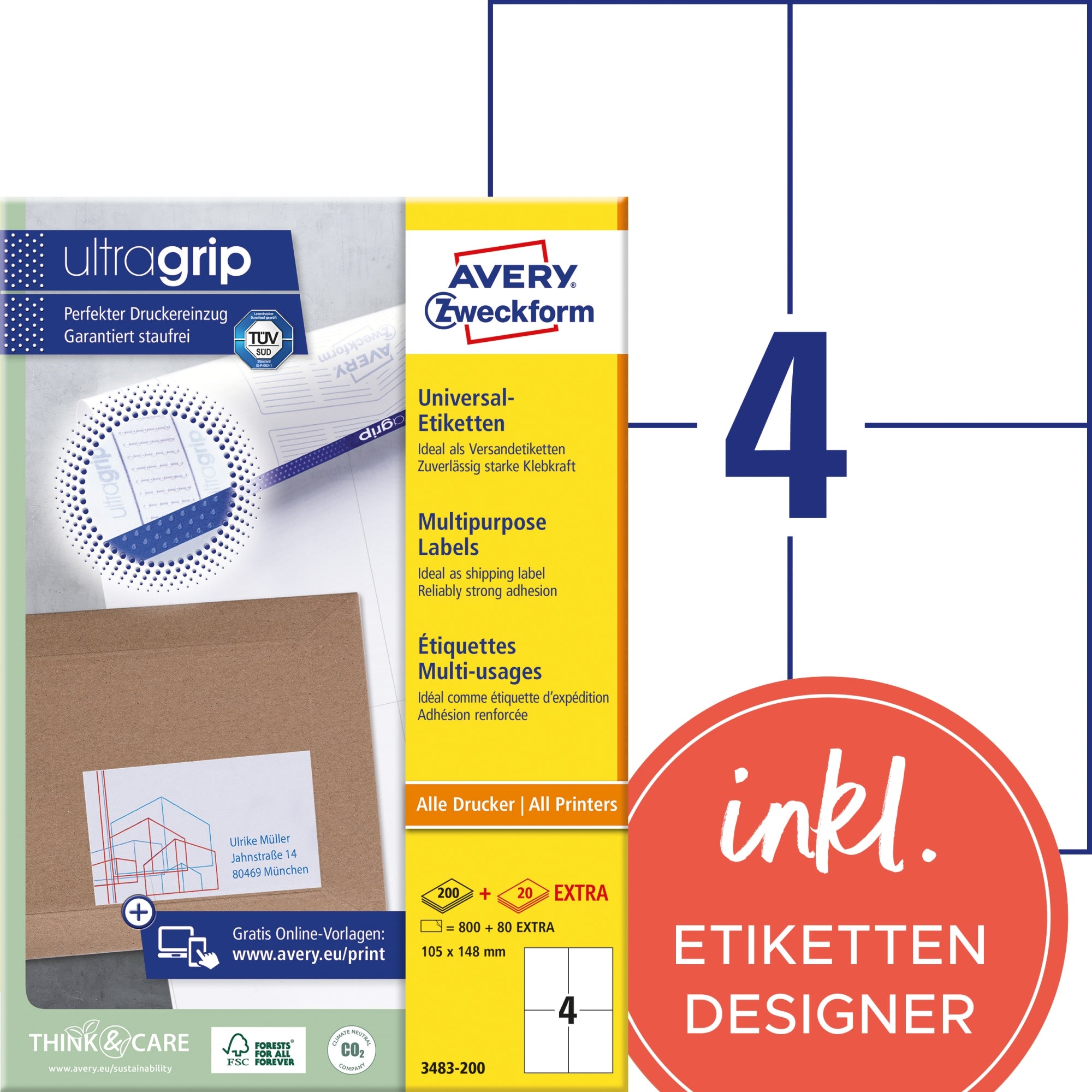 Avery Zweckform Universaletikett ultragrip 105 x 148 mm (B x H)