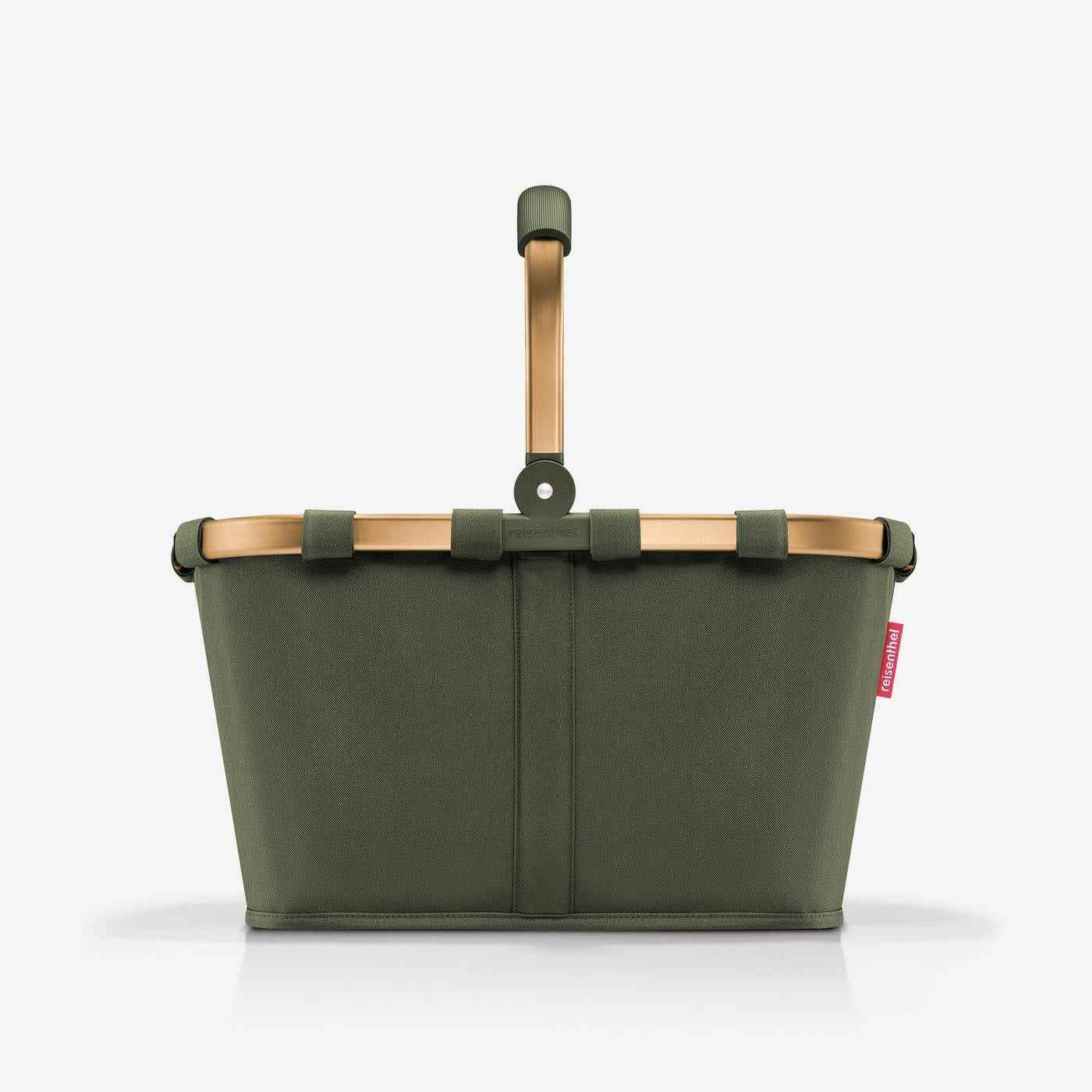 Reisenthel Einkaufskorb Carrybag aus Baumwolle mit schwarzen Griffen und Reißverschluss, faltbar für einfache Lagerung.