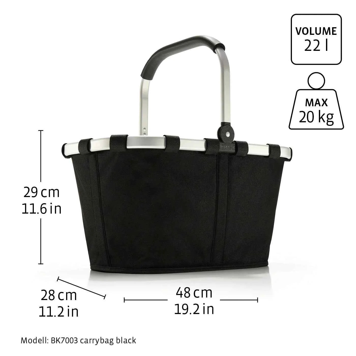 Reisenthel Einkaufskorb Carrybag aus robustem Material, faltbar und leicht, ideal für Einkäufe und unterwegs, in Schwarz gehalten.